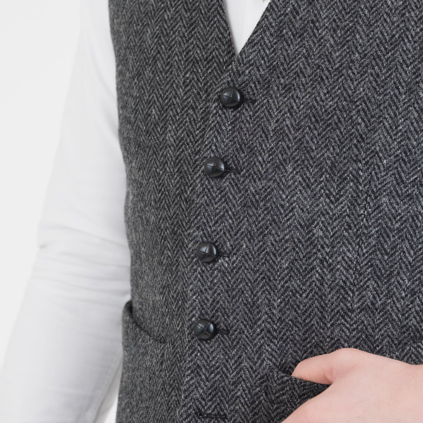 Harris Tweed Iain Waistcoat - Light Grey Herringbone