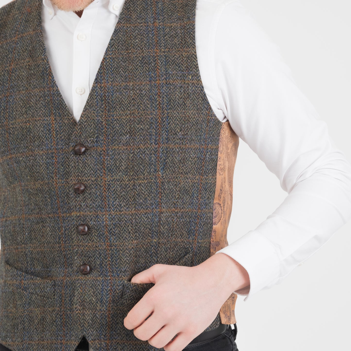 Harris Tweed Iain Waistcoat - Dark Green Check
