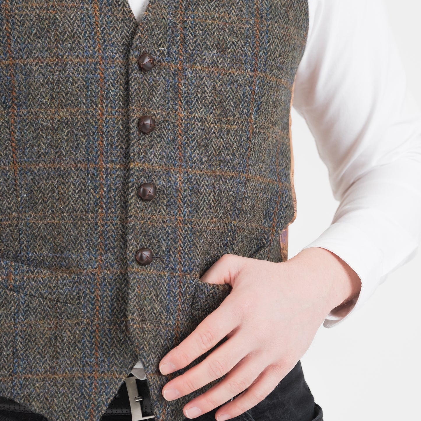 Harris Tweed Iain Waistcoat - Dark Green Check