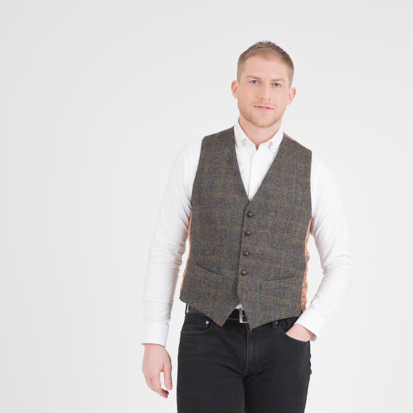 Harris Tweed Iain Waistcoat - Dark Green Check