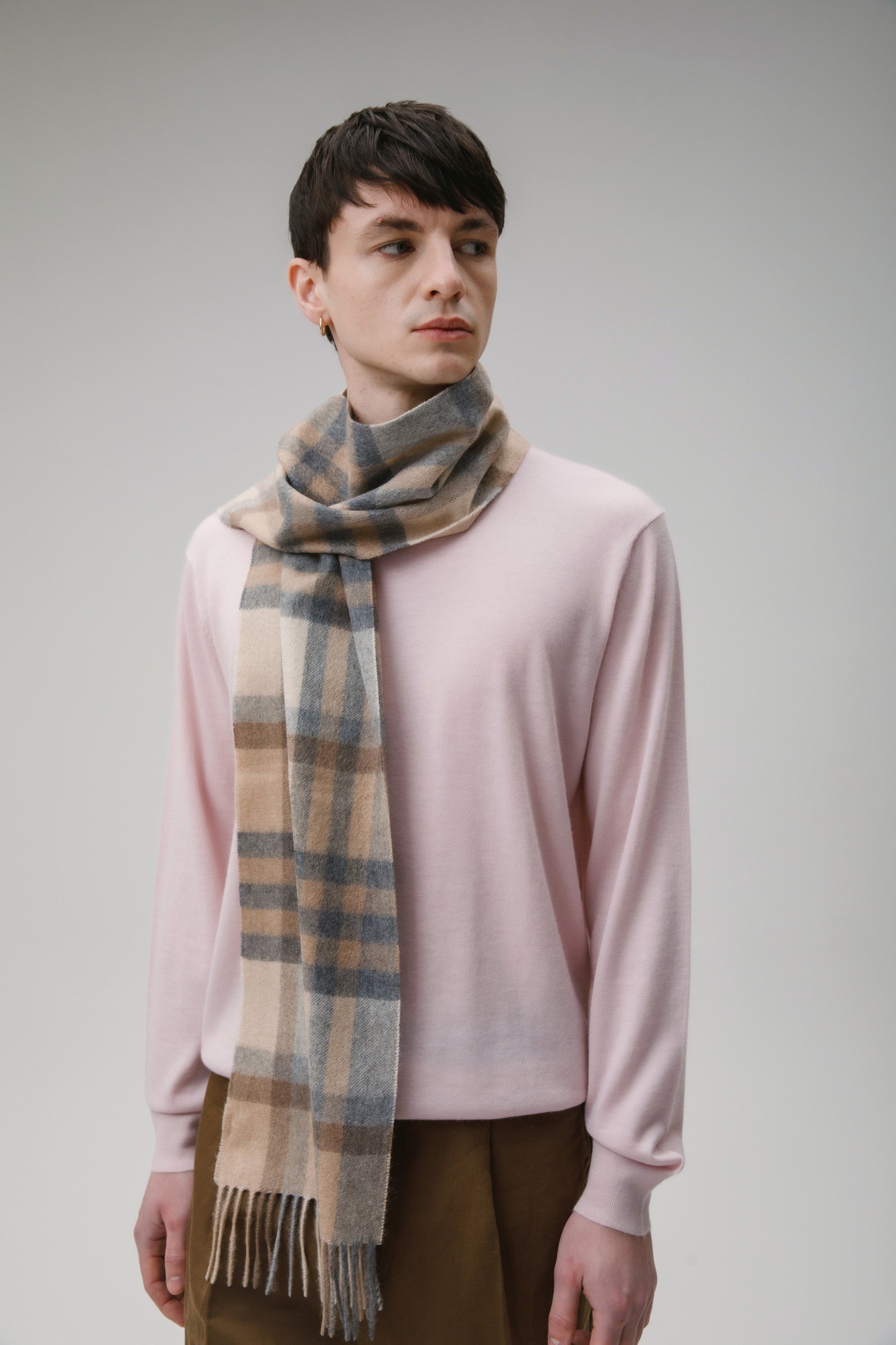 Plaid Scarf. Beige~Red~Black~White. 100% Cashmere. 66x12.5. Made In Scotland Plaid Scarf. Beige~Red~Black~White. 100% Cashmere. 66x12.5. Made In Scotland