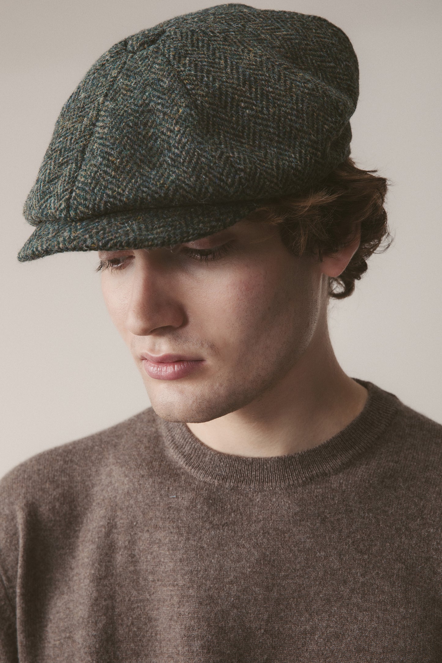 Harris Tweed Carloway Hat - Dark Green Herringbone
