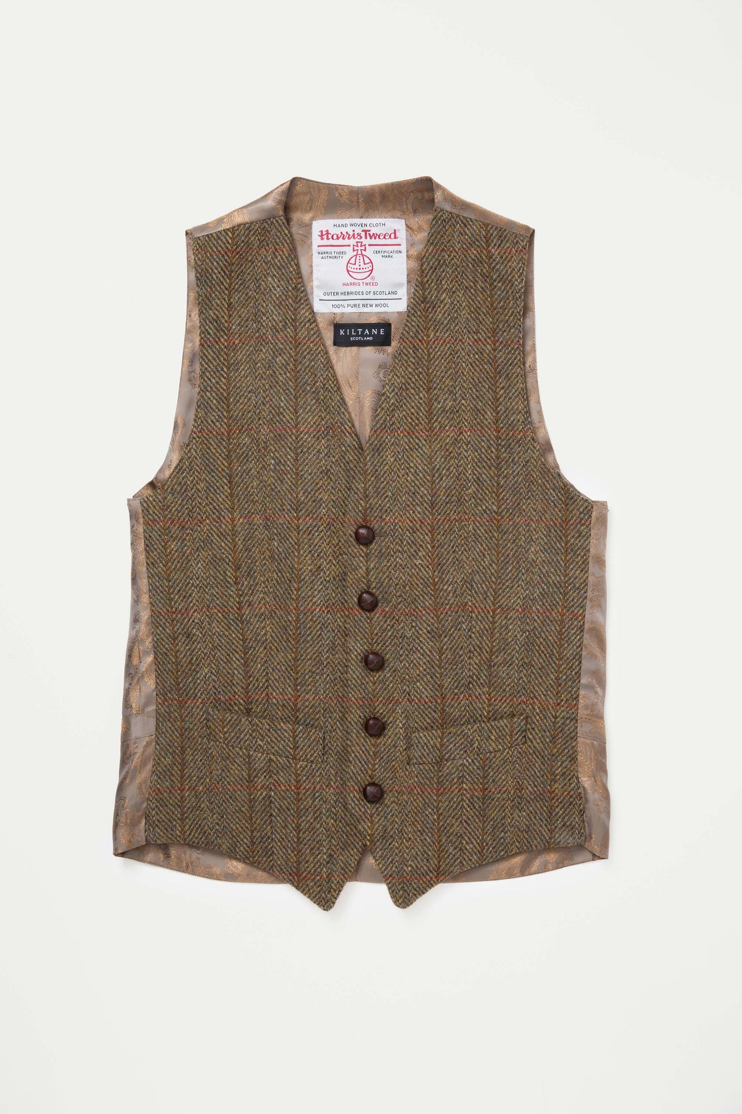 Harris Tweed Iain Waistcoat - Green Lovat Herringbone