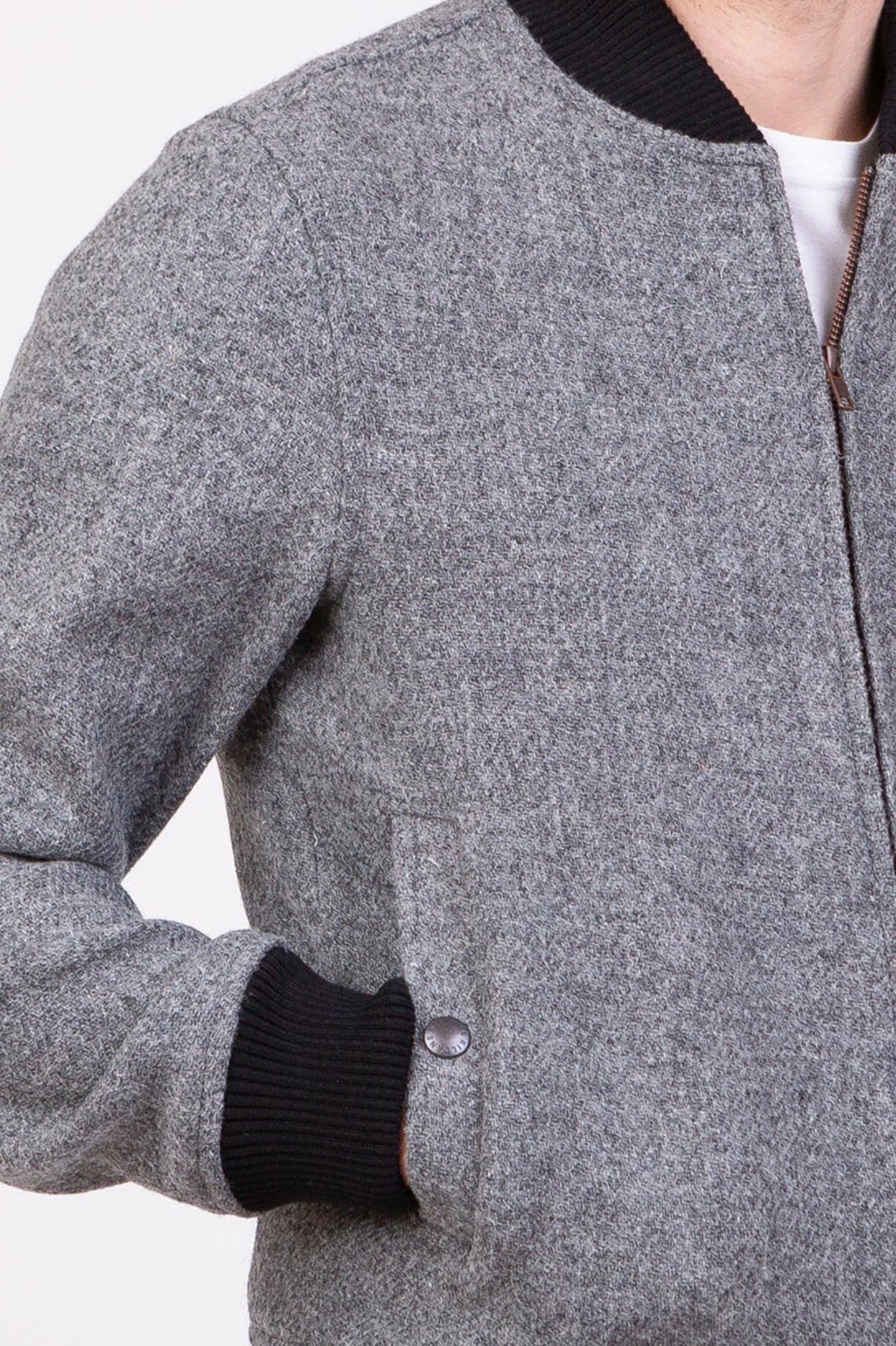 Men's Harris Tweed Bomber Jacket - Light Grey Melange