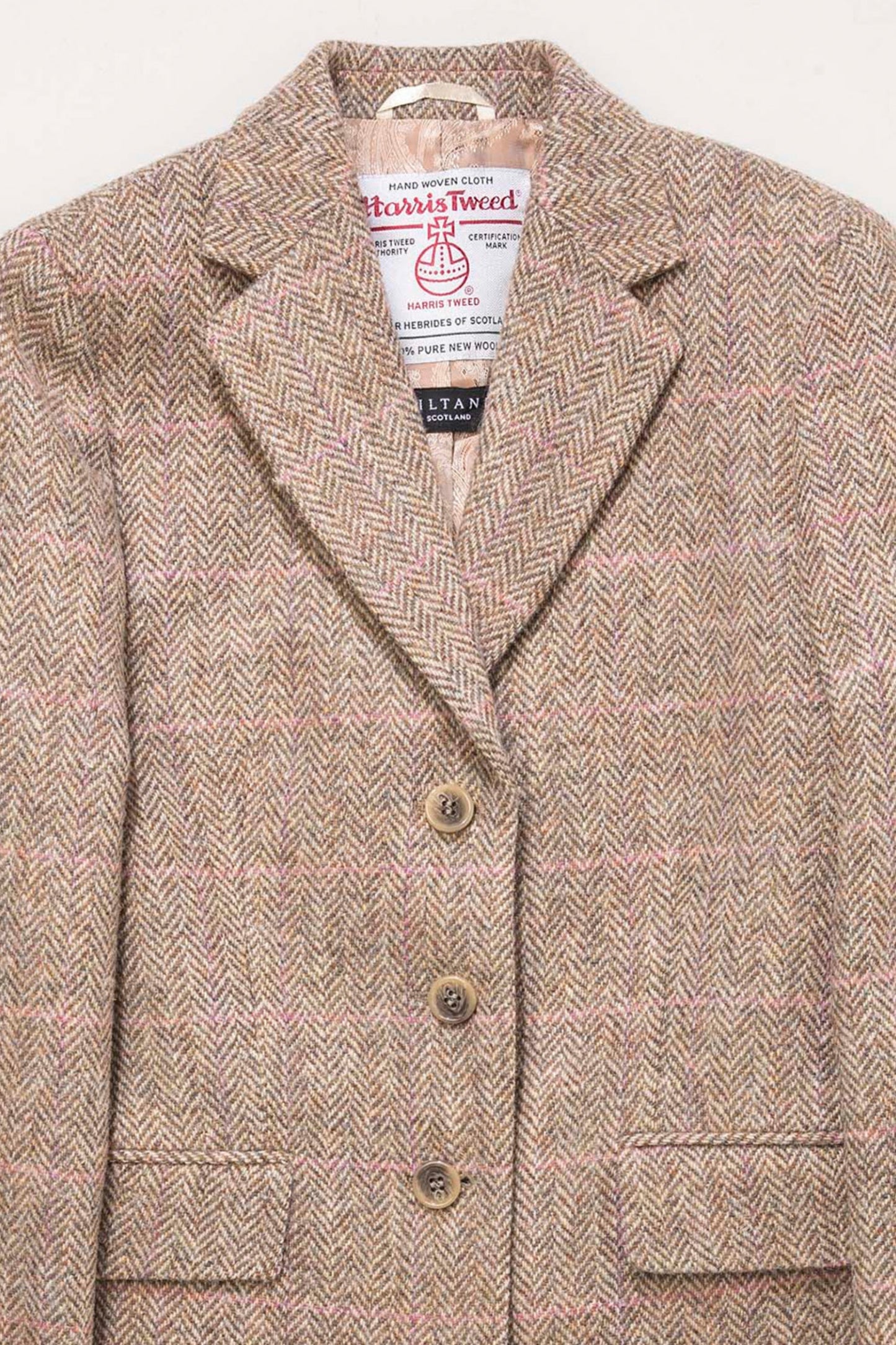 Women's Harris Tweed Claire Blazer - Beige Pink Windowpane