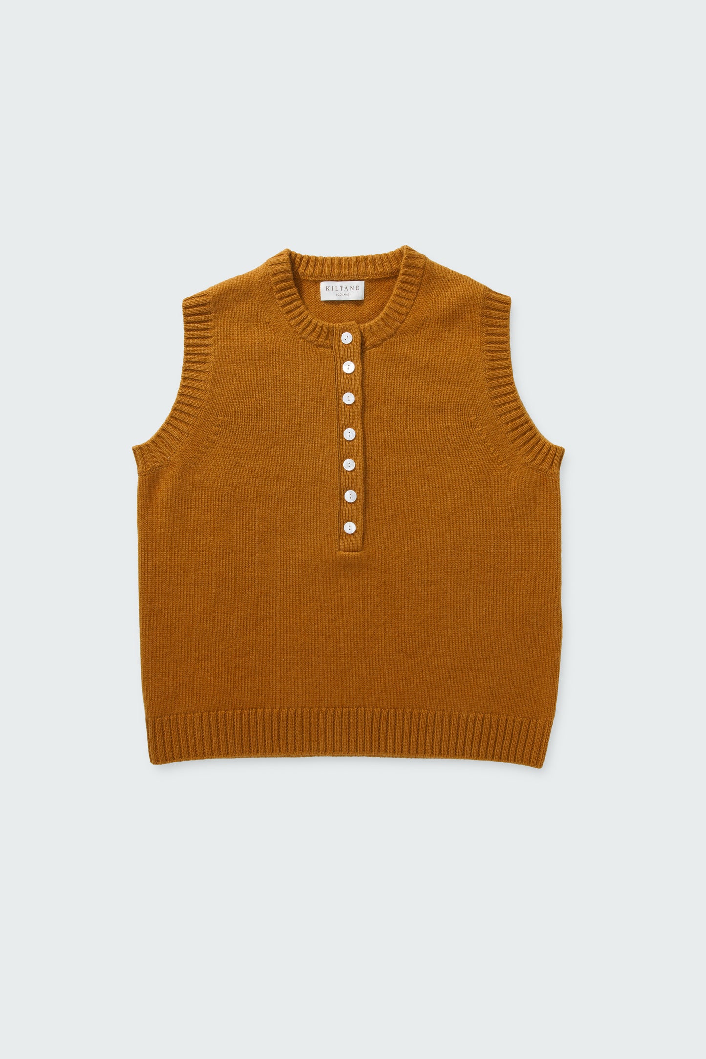 Crew Neck Cashmere Button Vest - Amber Haze