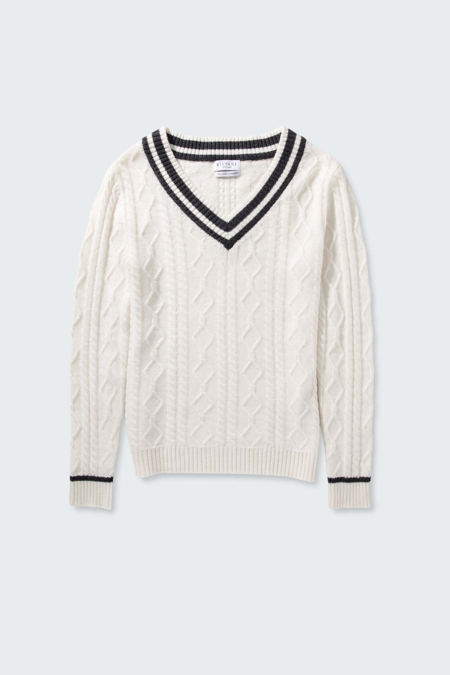 Women's Cashmere Cricket Style Jumper - Cream & Charcoal
