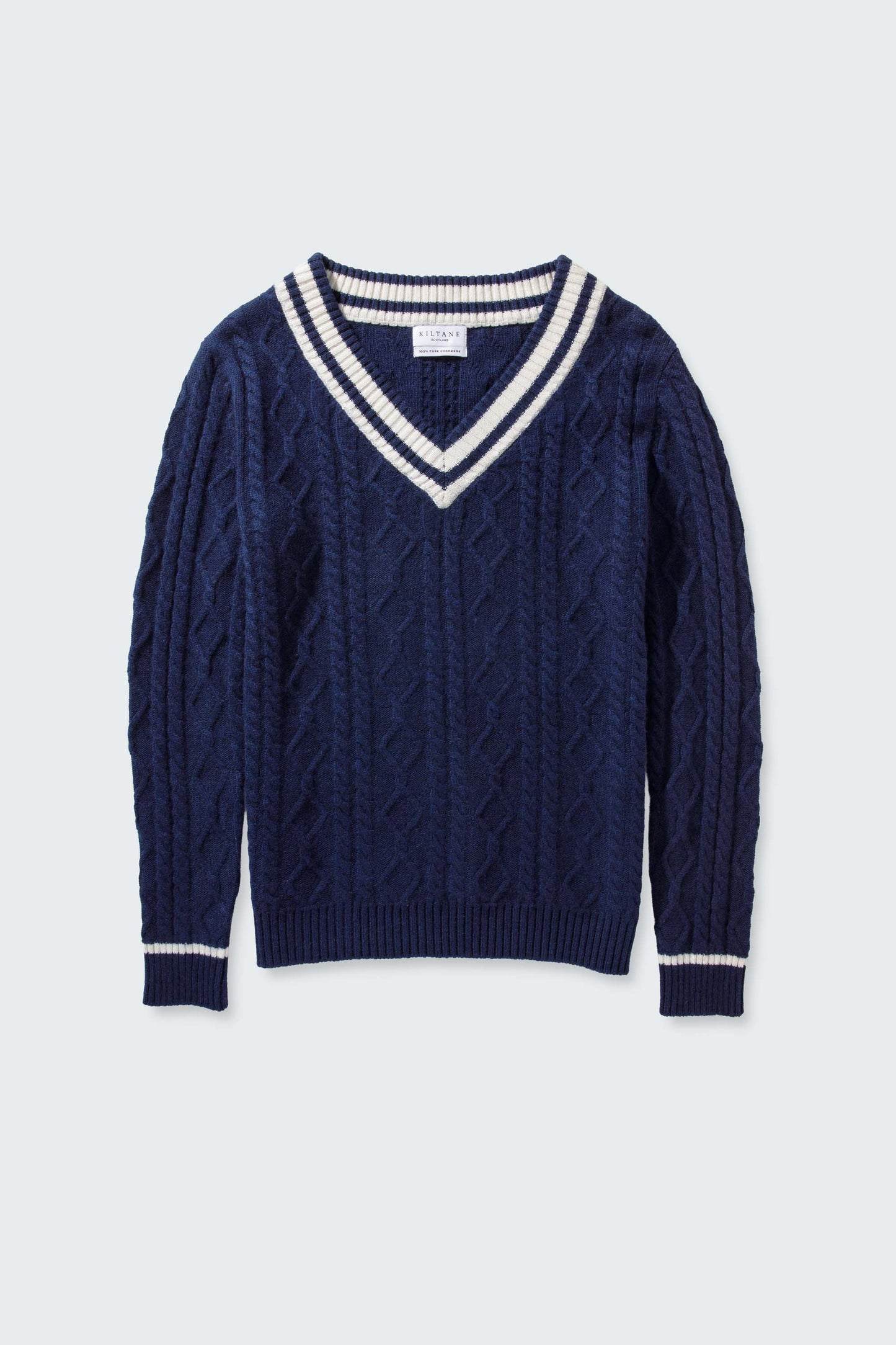 Women's Cashmere Cricket Style Jumper - Navy & Cream