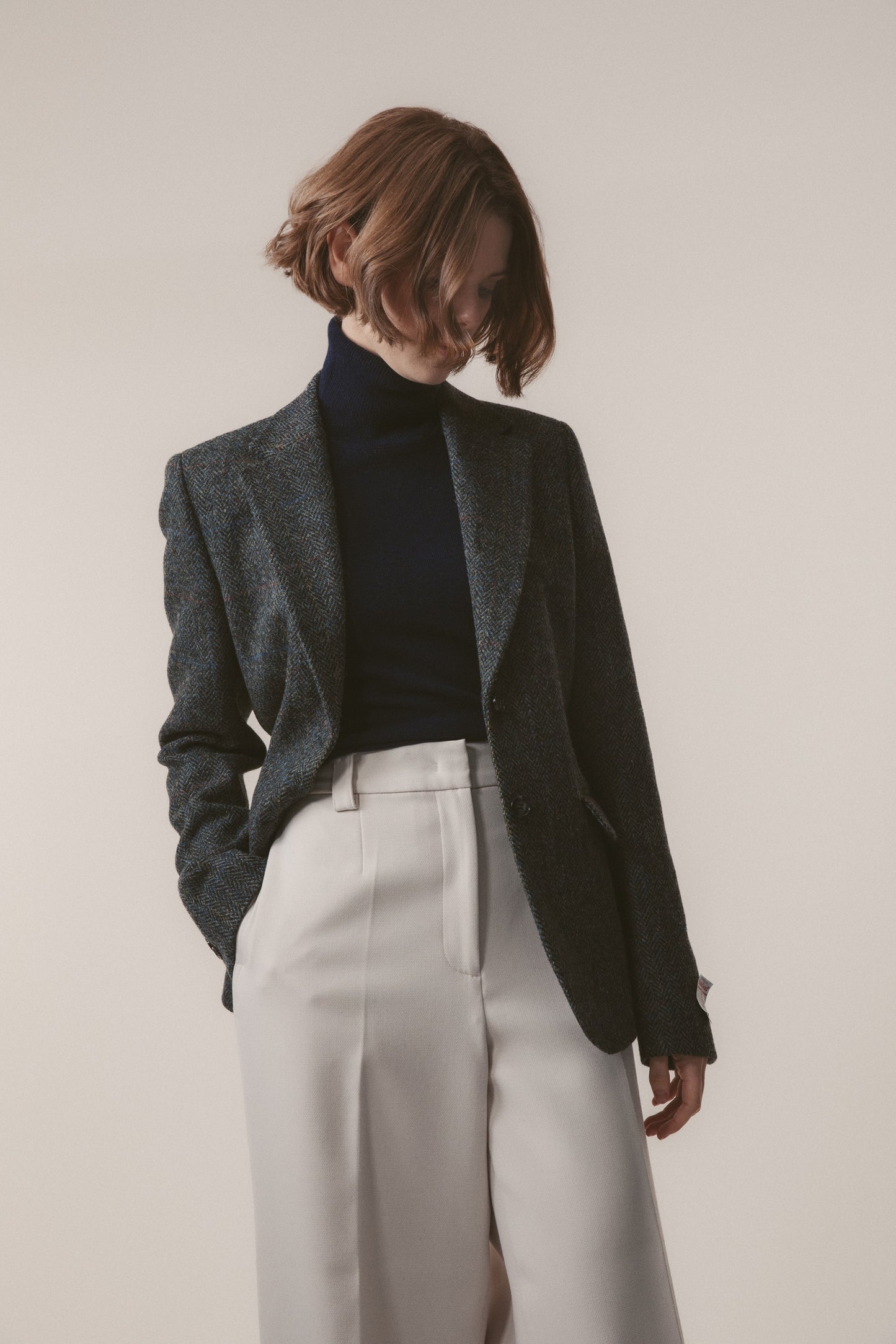 Women's Harris Tweed Heather Blazer - Grey Herringbone Rust Check