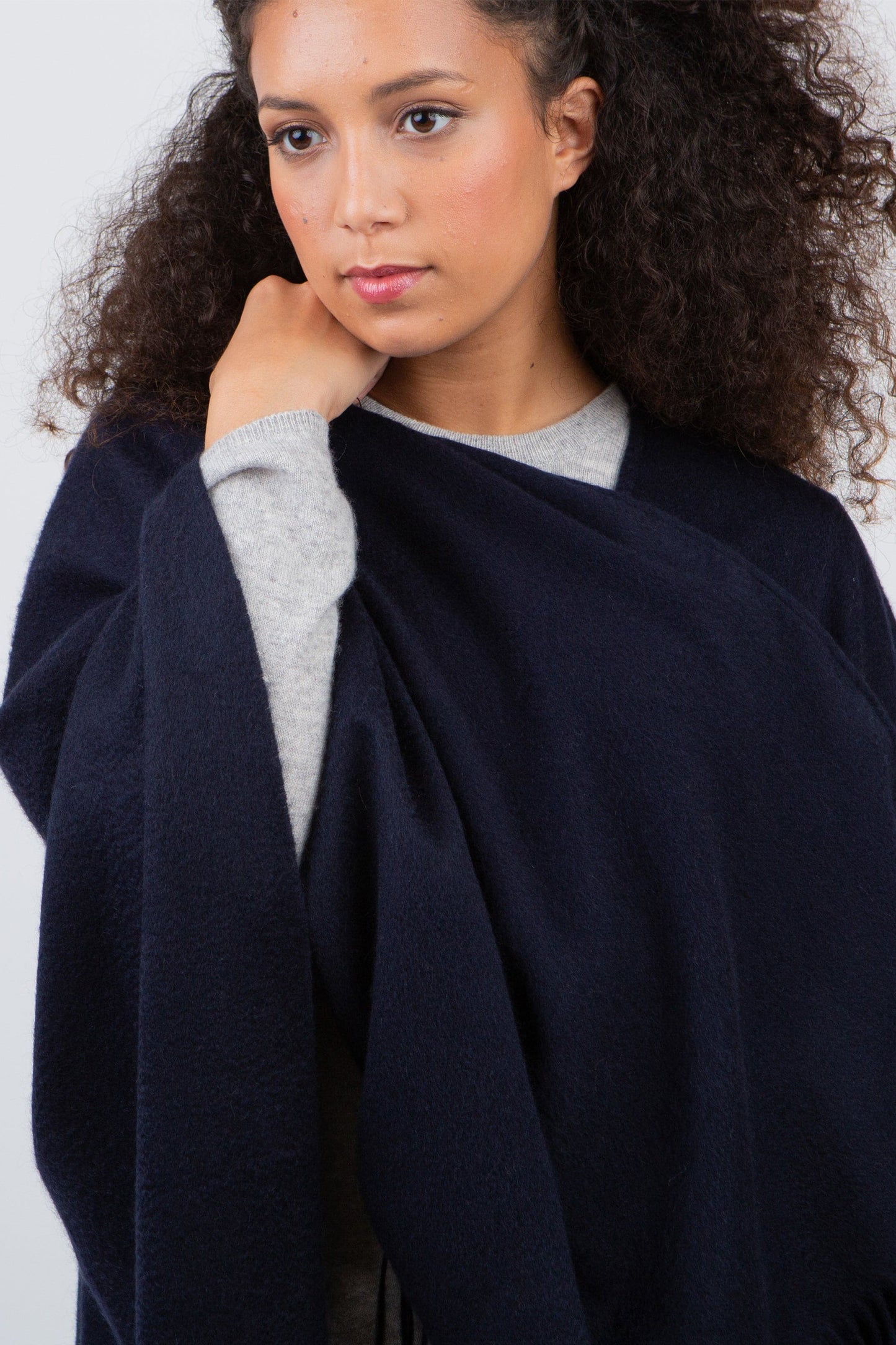 Solid Cashmere Wrap - Dark Navy