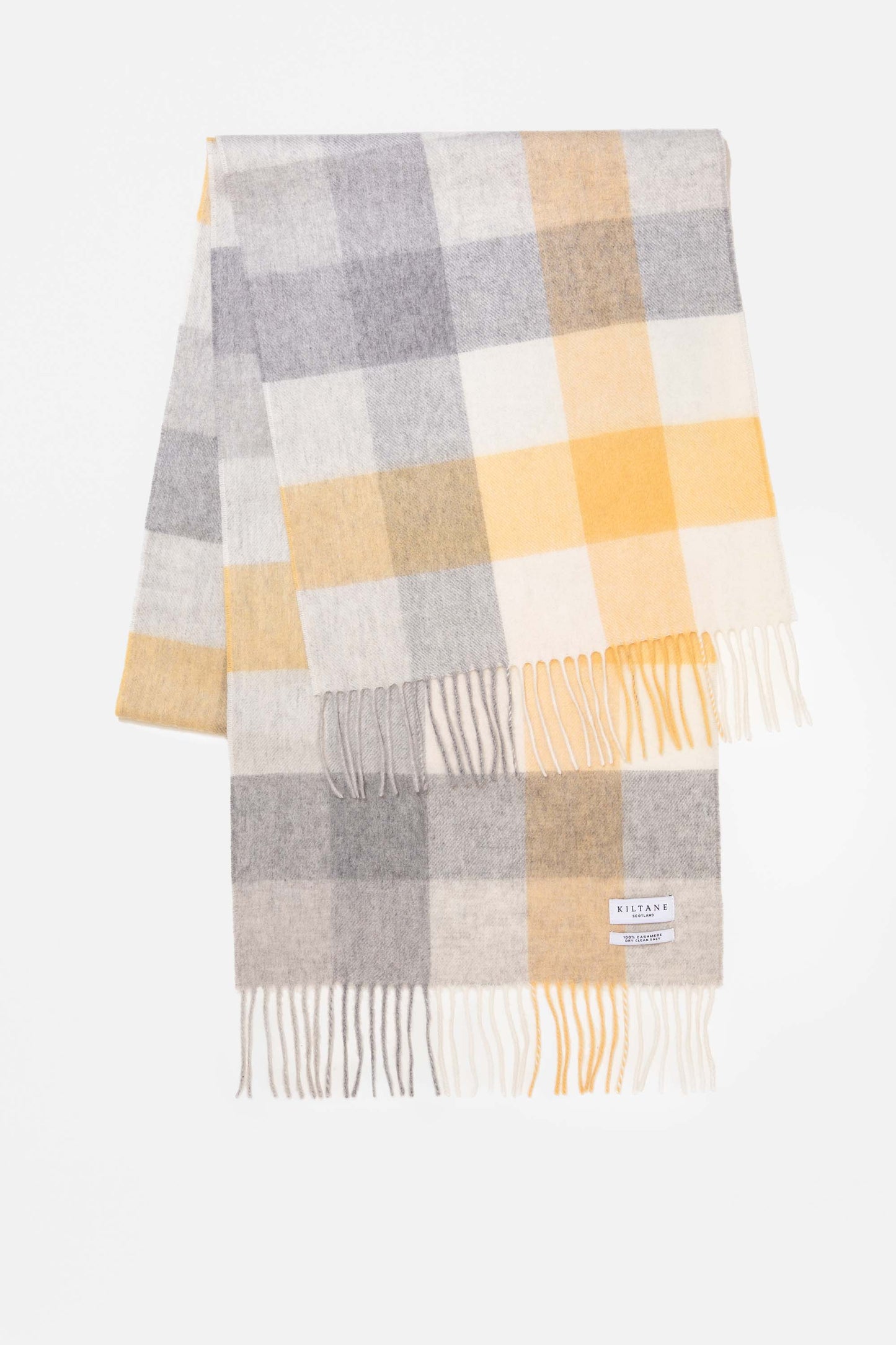 5 Square Check Cashmere Wide Scarf - Butter