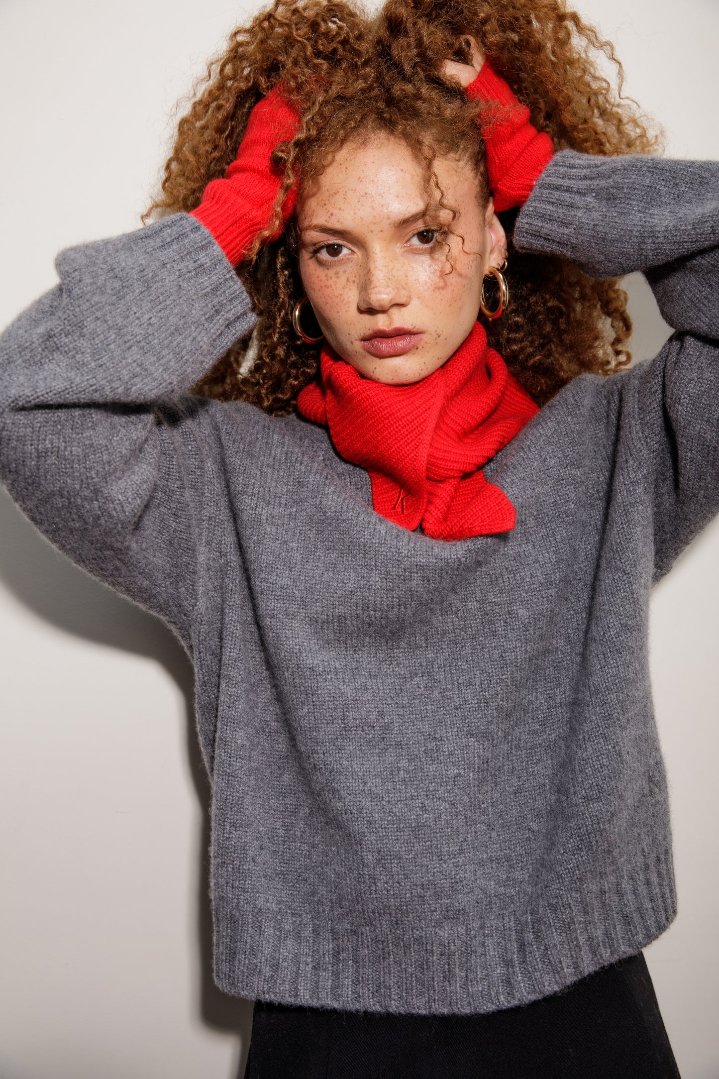 Cashmere Fingerless Mittens - Red