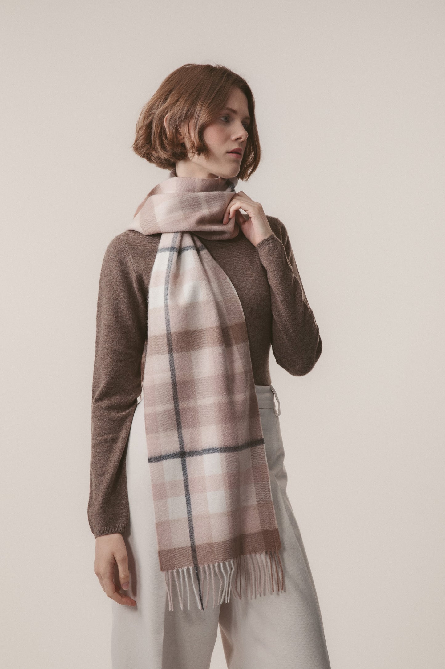 Contemporary Check Cashmere Scarf - Chocolate Blush
