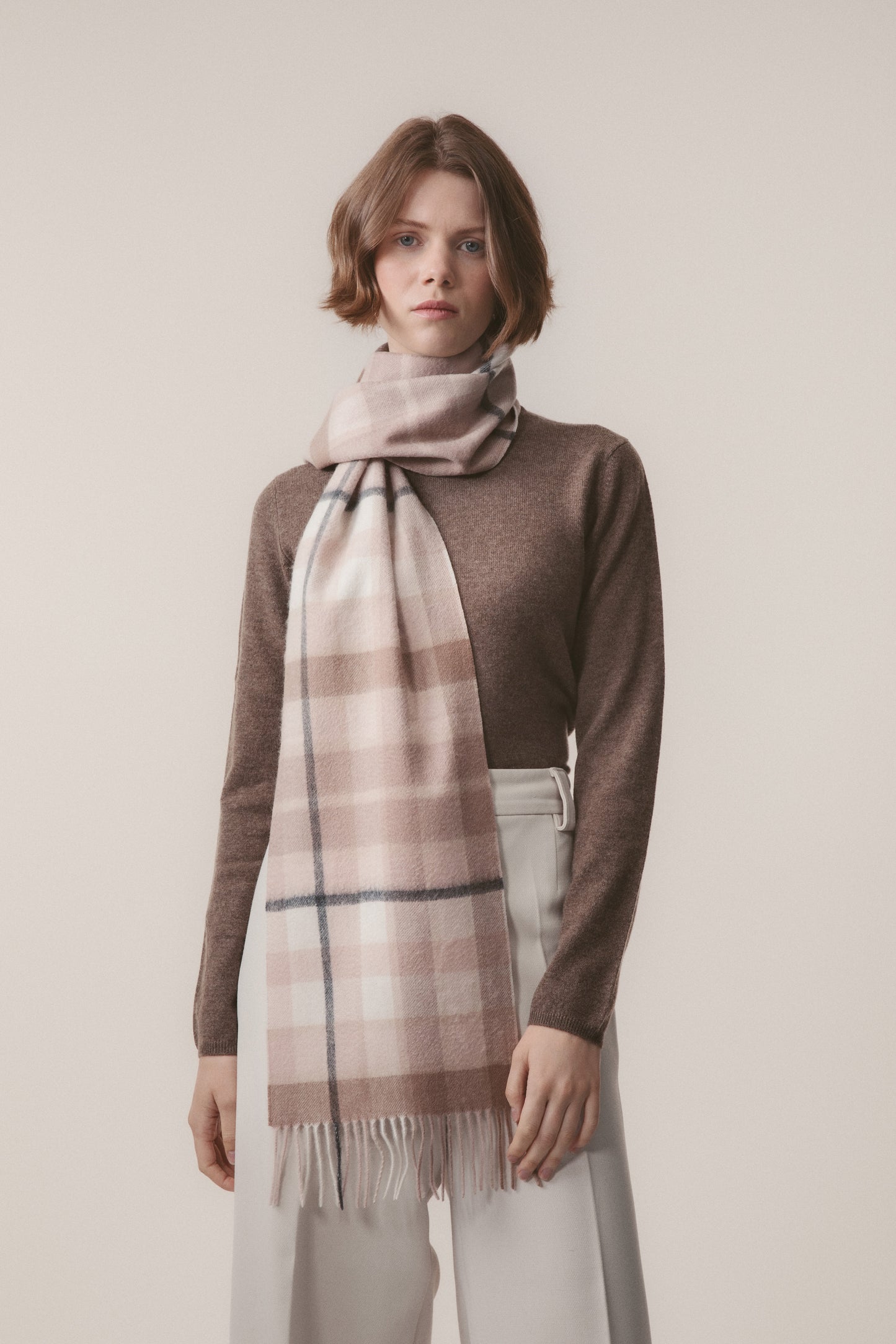 Contemporary Check Cashmere Scarf - Chocolate Blush