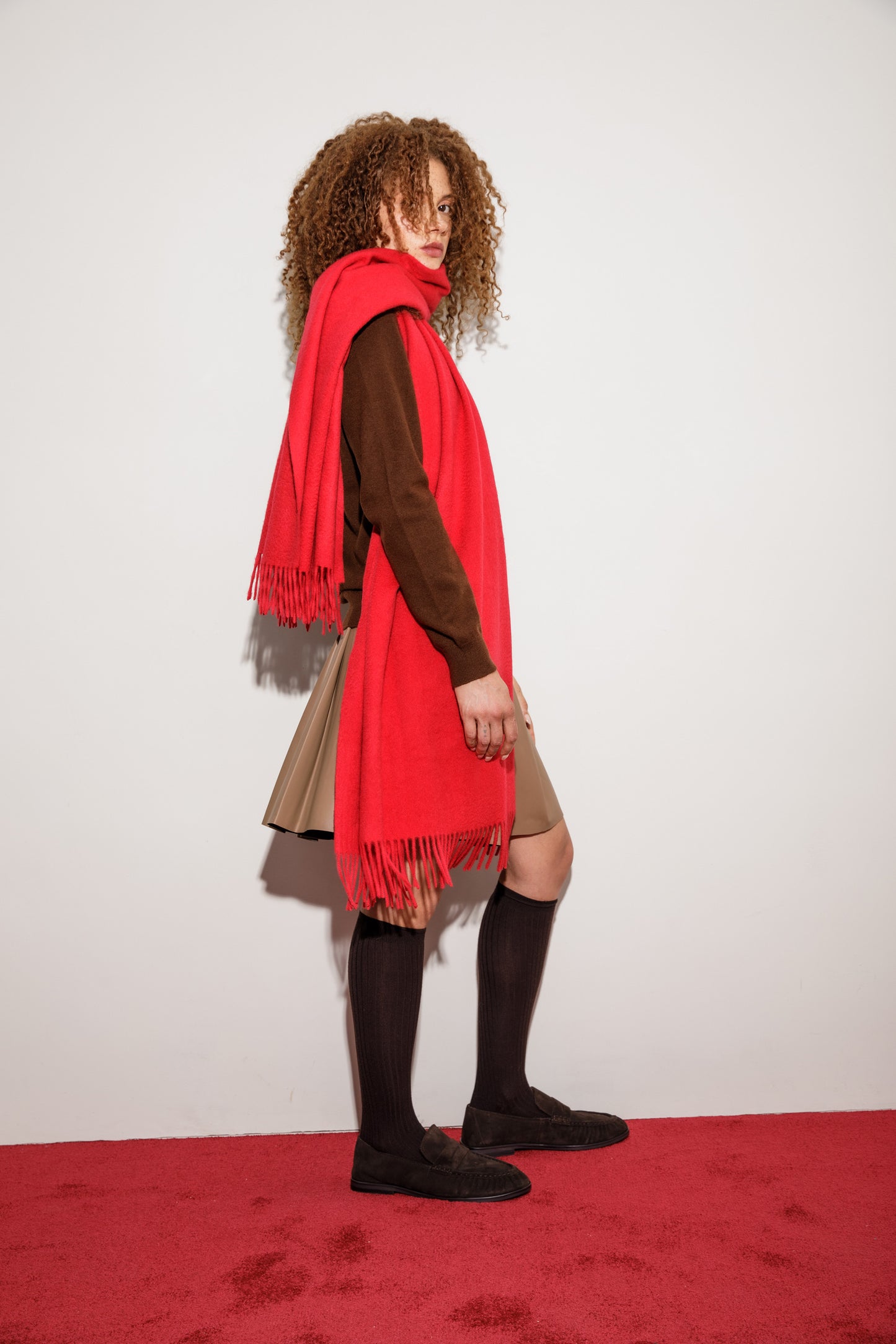 Solid Cashmere Wide Scarf - Chinese Red