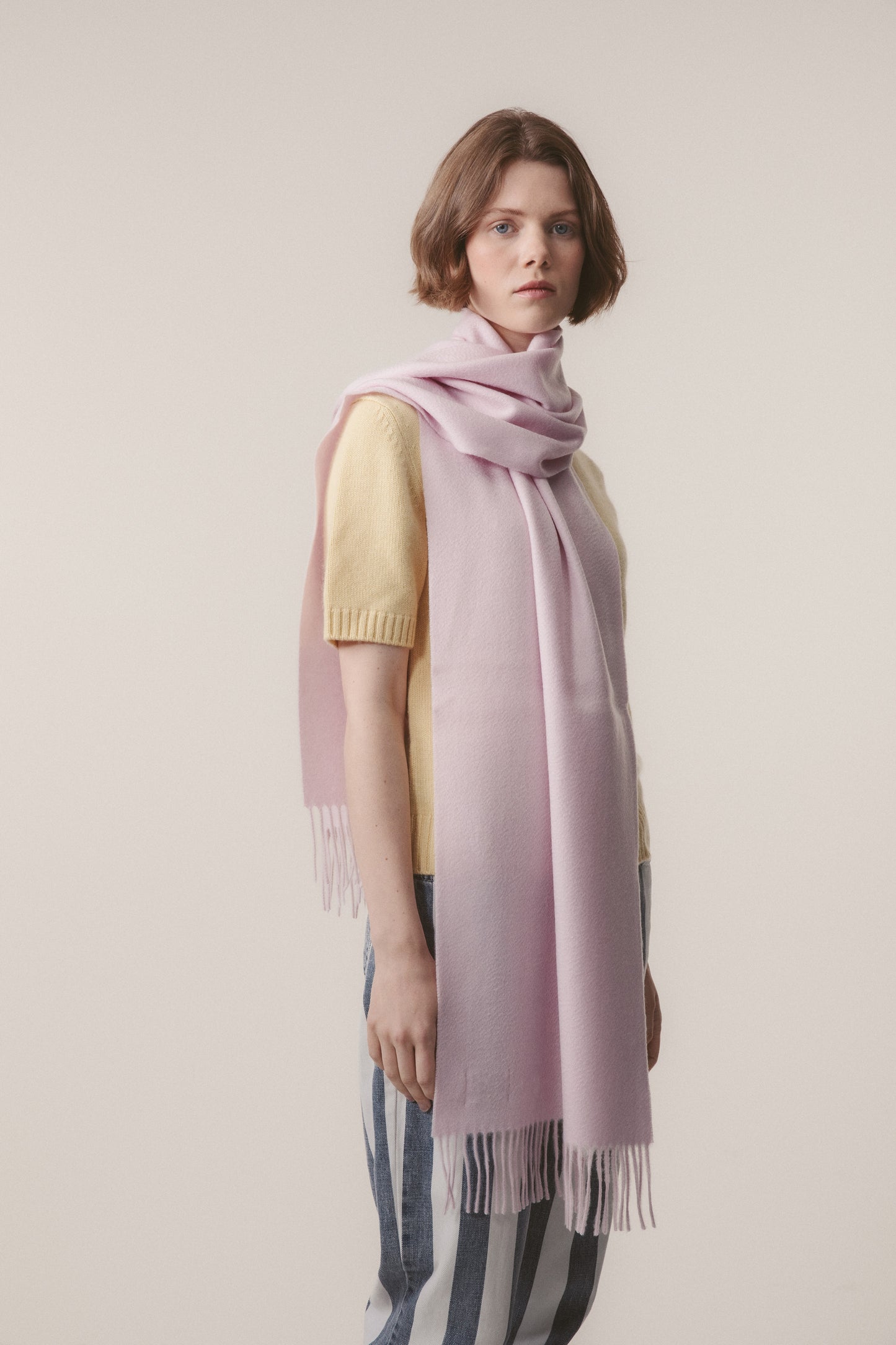 Solid Cashmere Wide Scarf - Lilac