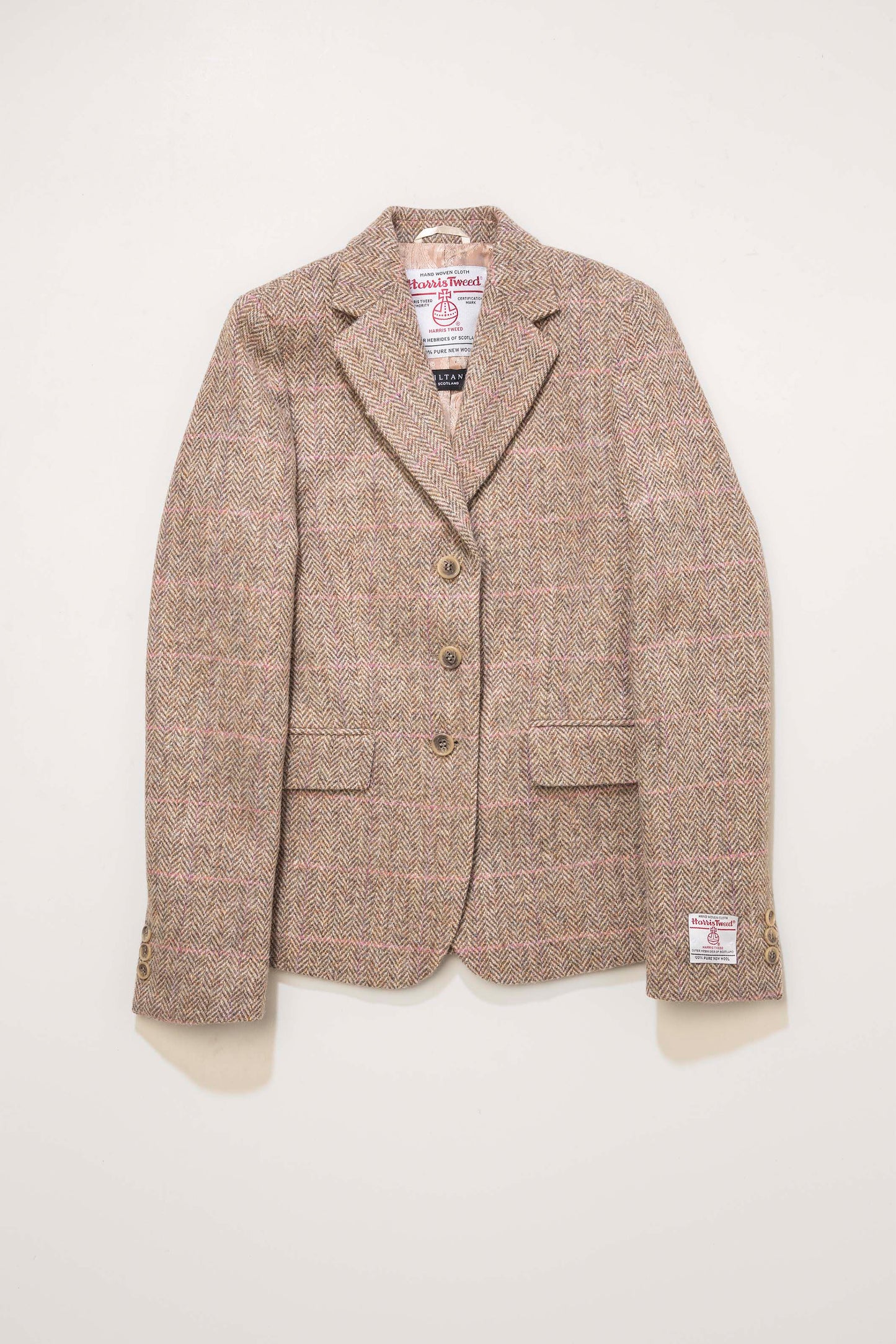 Women's Harris Tweed Claire Blazer - Beige Pink Windowpane