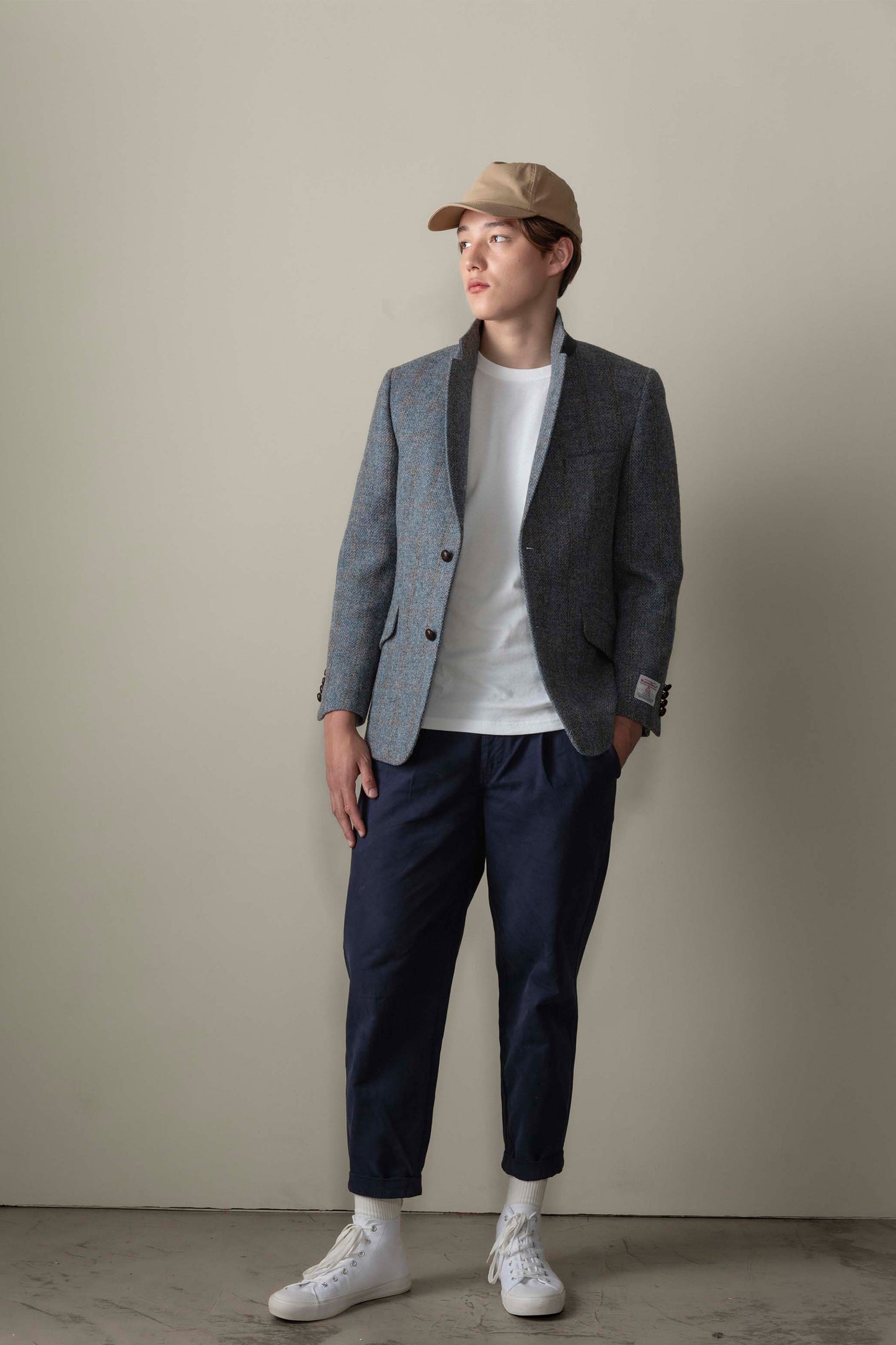 Men's Harris Tweed Finlay Jacket - Mid Blue Brown Windowpane