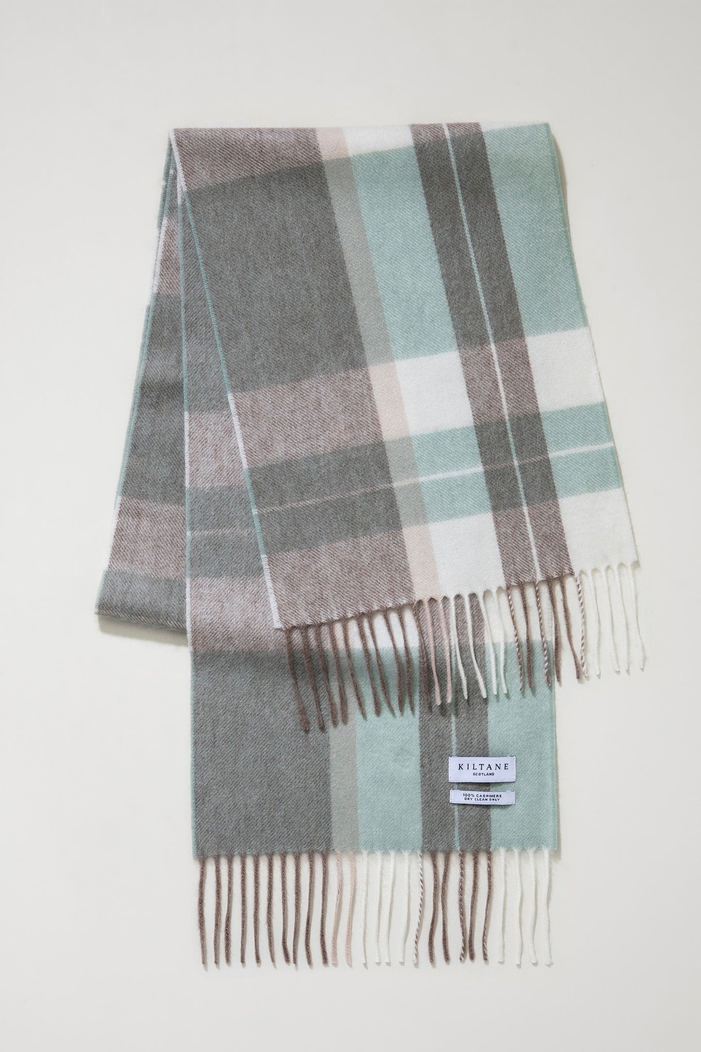 Contemporary Check Cashmere Scarf - Seafoam