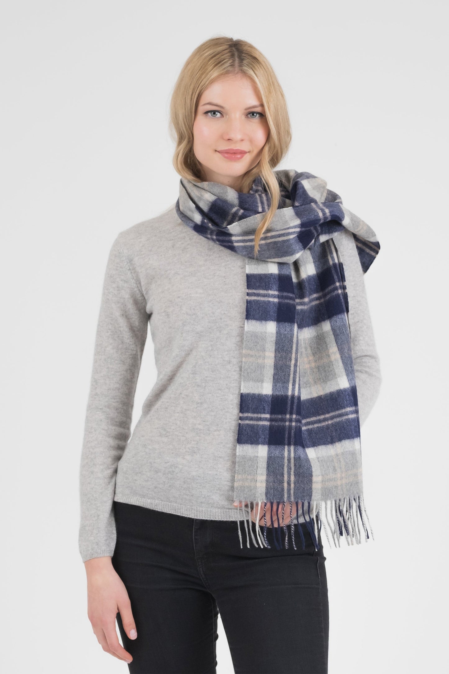 Heritage Tartan Cashmere Wide Scarf - Silver Bannockbane