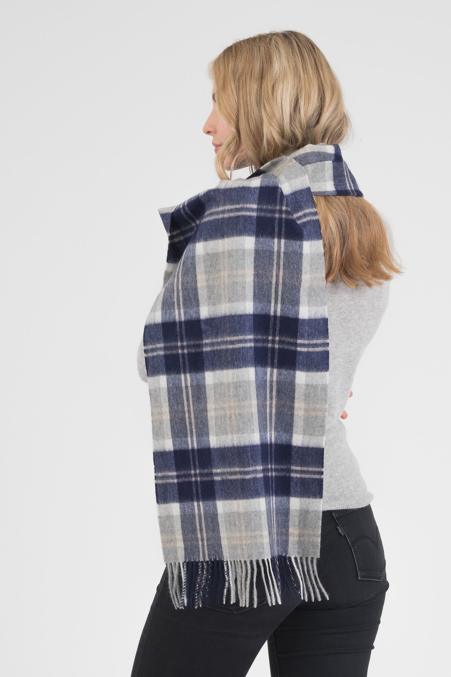 Heritage Tartan Cashmere Wide Scarf - Silver Bannockbane