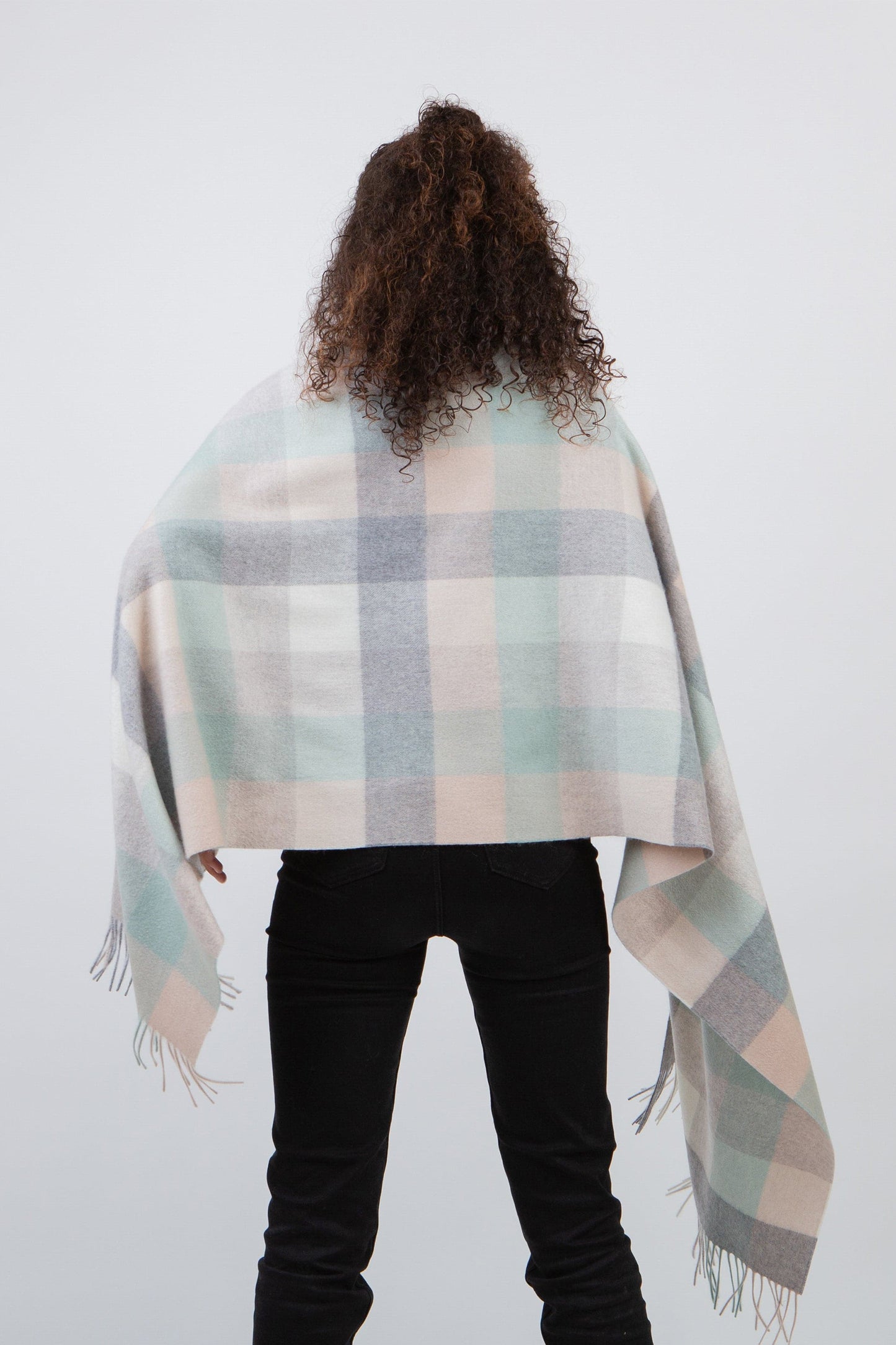 5 Square Check Cashmere Stole - Brume