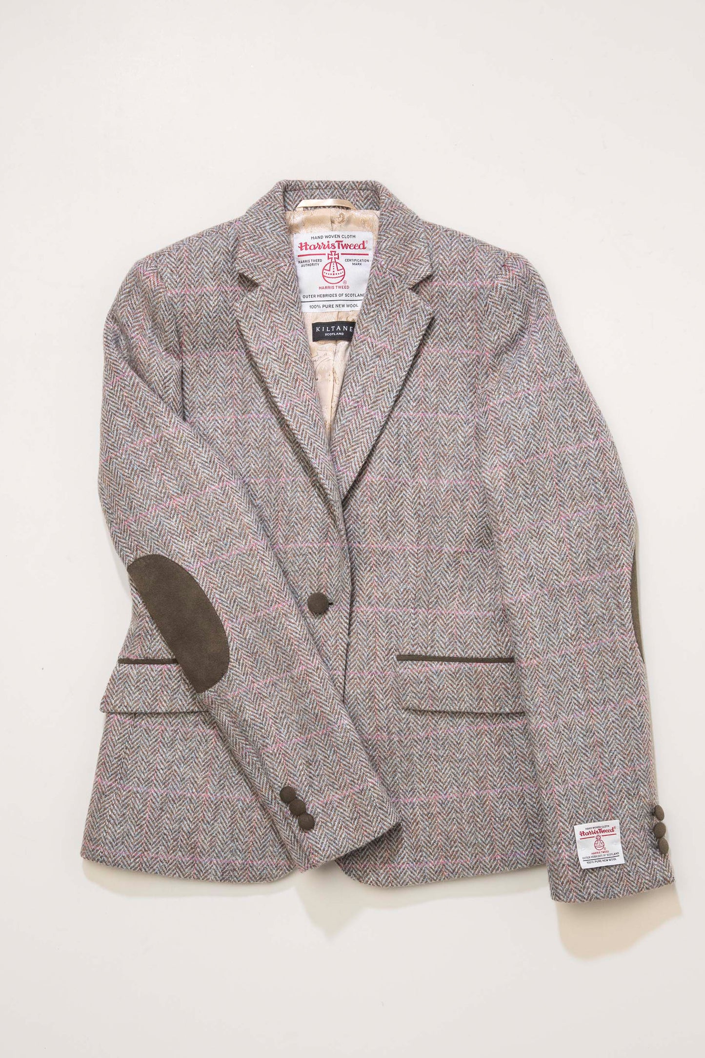 Women's Harris Tweed Janice Blazer - Blue Beige Pink Windowpane