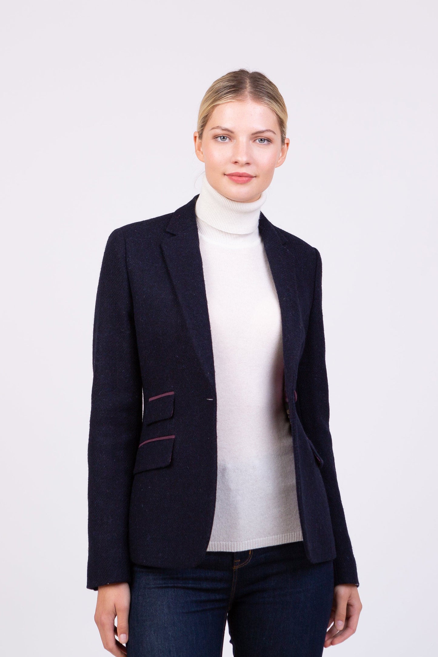 Women's Harris Tweed Janice Blazer - Dark Navy Twill Solid