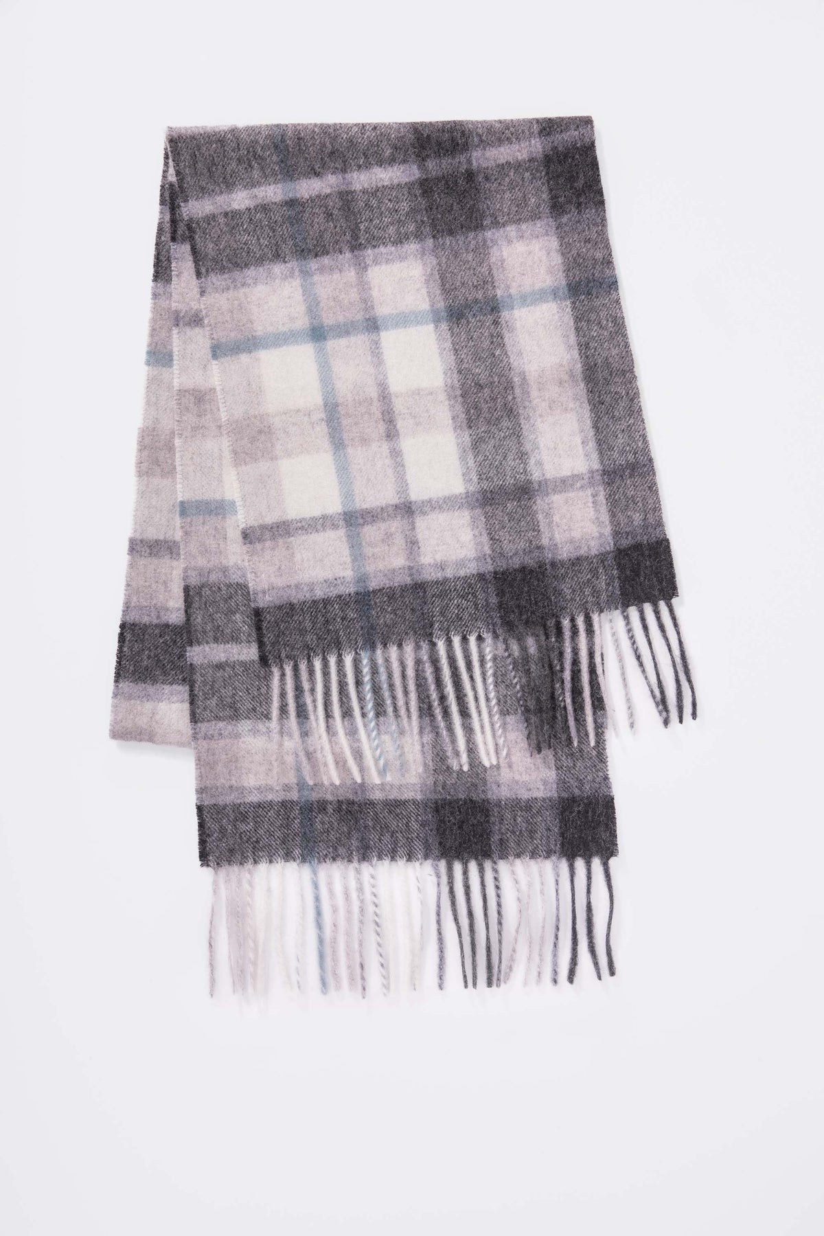Contemporary Check Lambswool Scarf - Ashley Blue