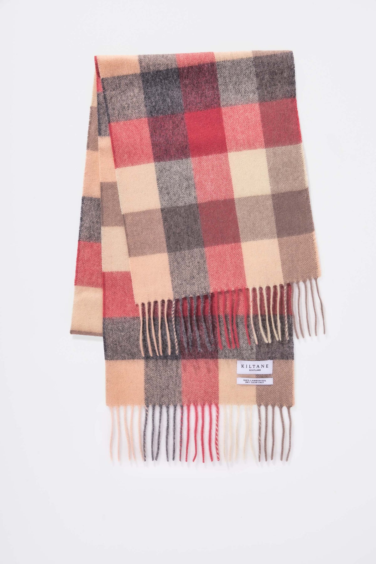 5 Square Check Lambswool Scarf - Grey Rose
