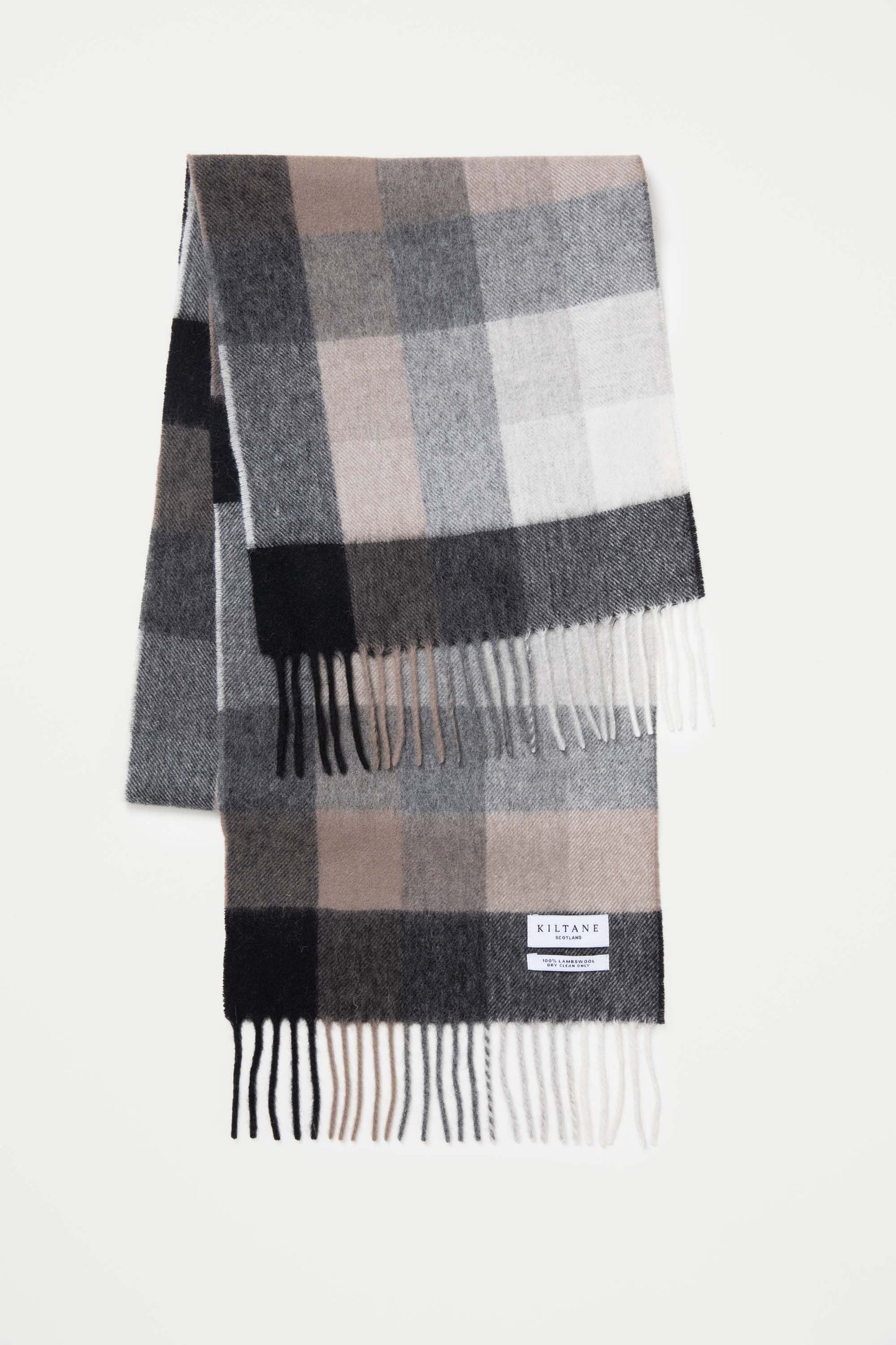 5 Square Check Lambswool Scarf - Black Grey