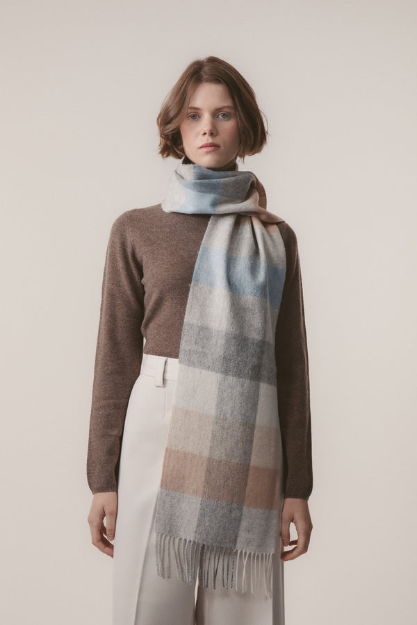 3 Square Check Lambswool Scarf - Coastal