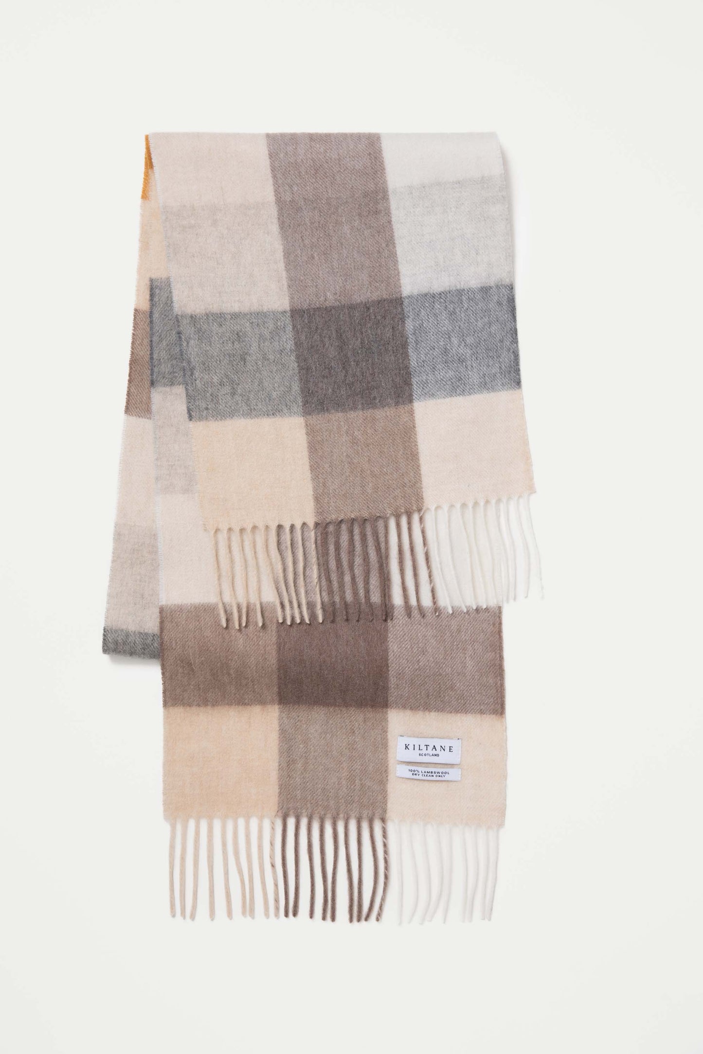 3 Square Check Lambswool Scarf - Gold