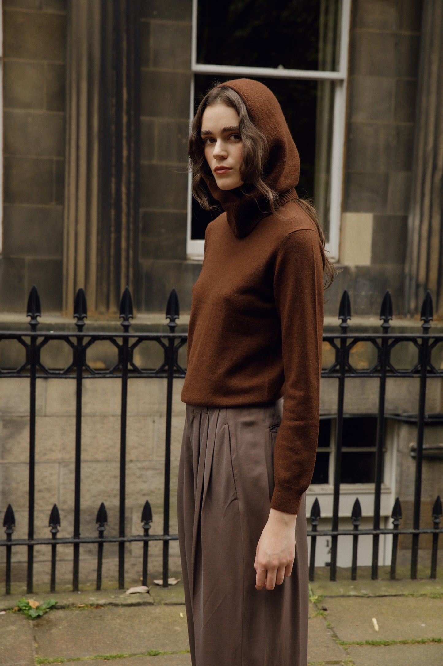 Cashmere Cross Front Hood - Coco