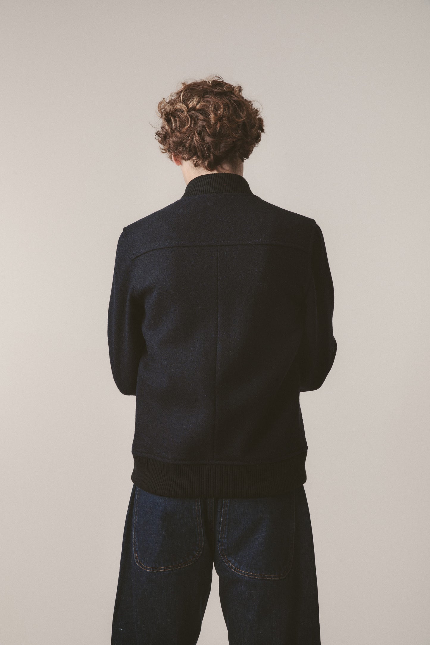 Men's Harris Tweed Bomber Jacket - Dark Navy Twill Solid
