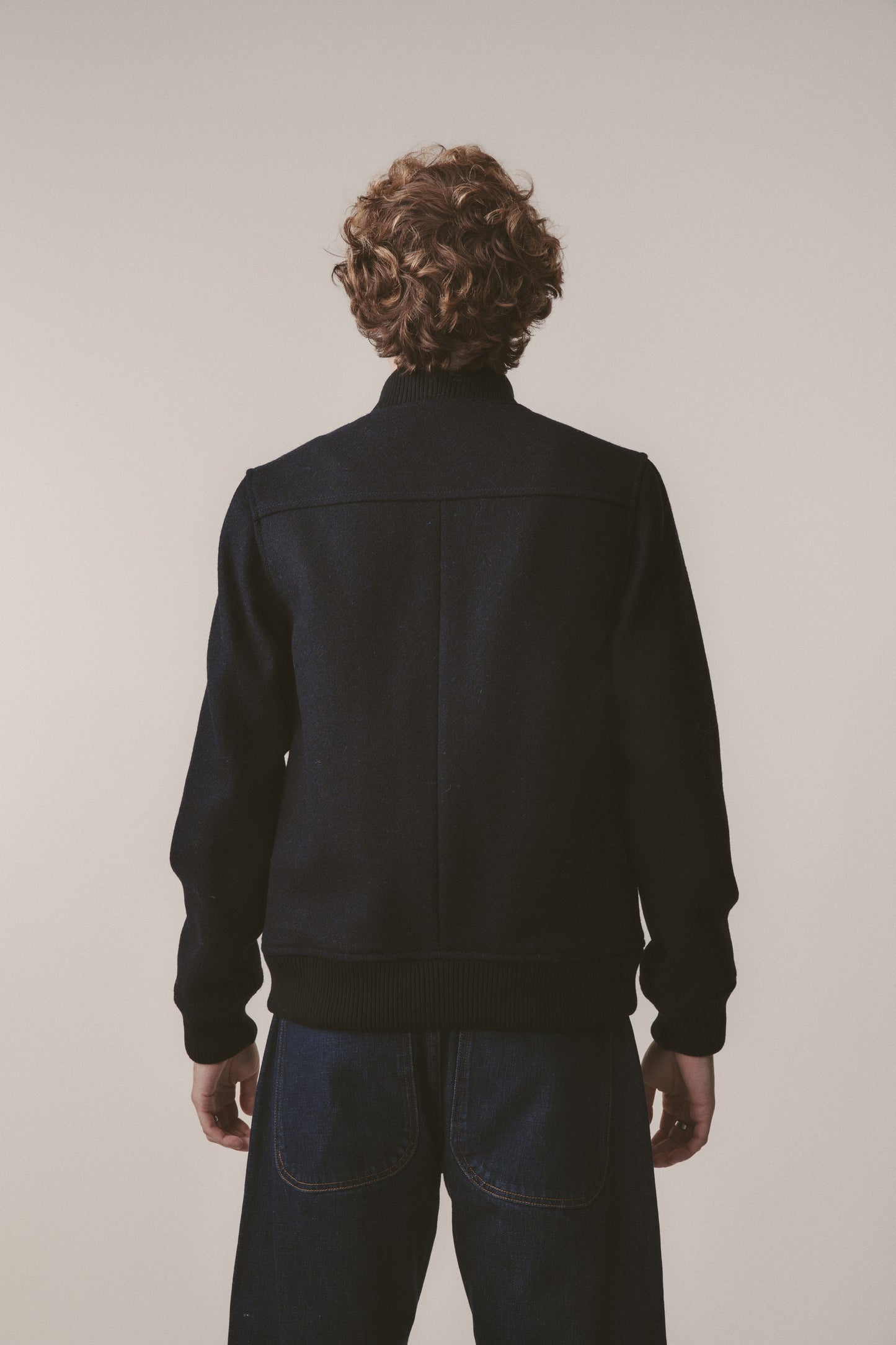 Men's Harris Tweed Bomber Jacket - Dark Navy Twill Solid
