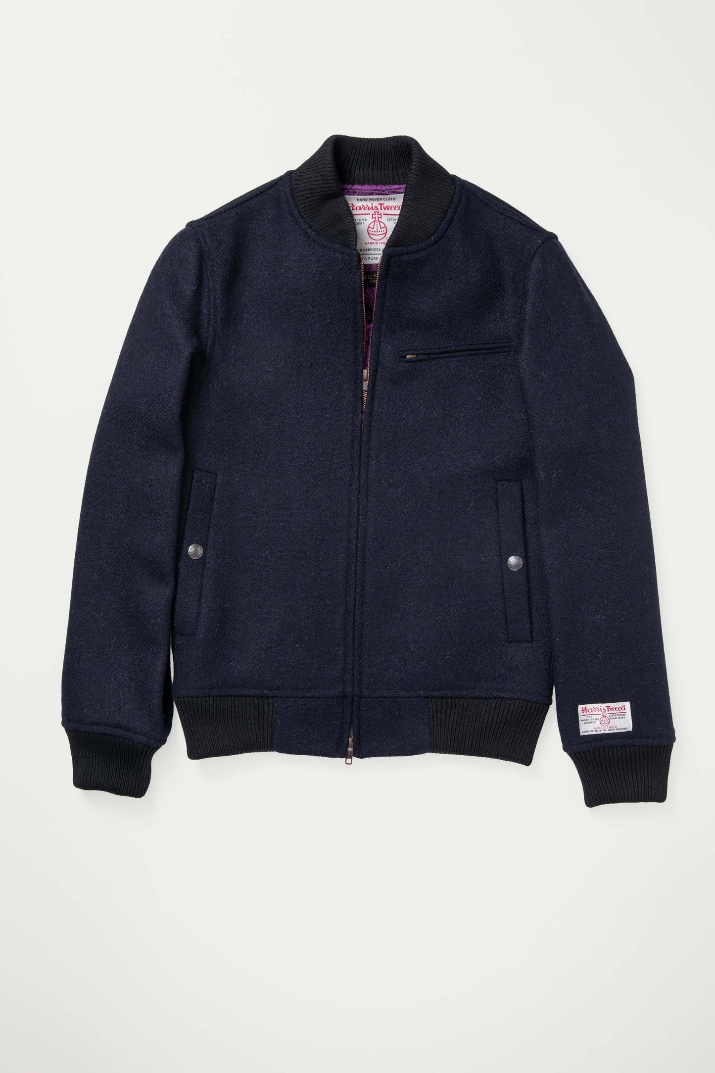 Men's Harris Tweed Bomber Jacket - Dark Navy Twill Solid