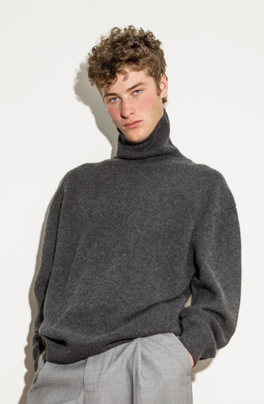 Hamilton Cashmere Roll Neck Jumper - Charcoal