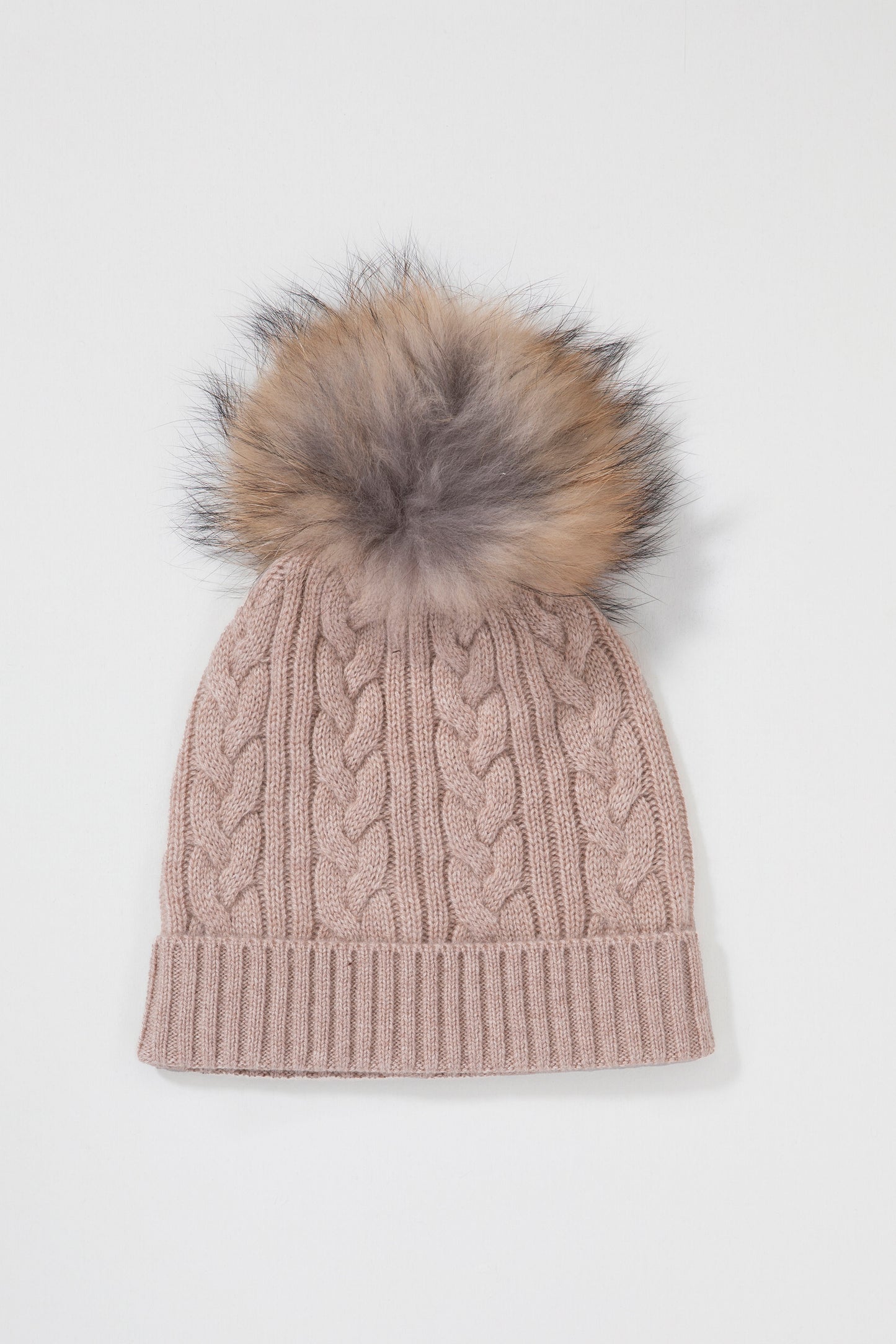 Cable Knit Cashmere Pom Pom Hat - Sand