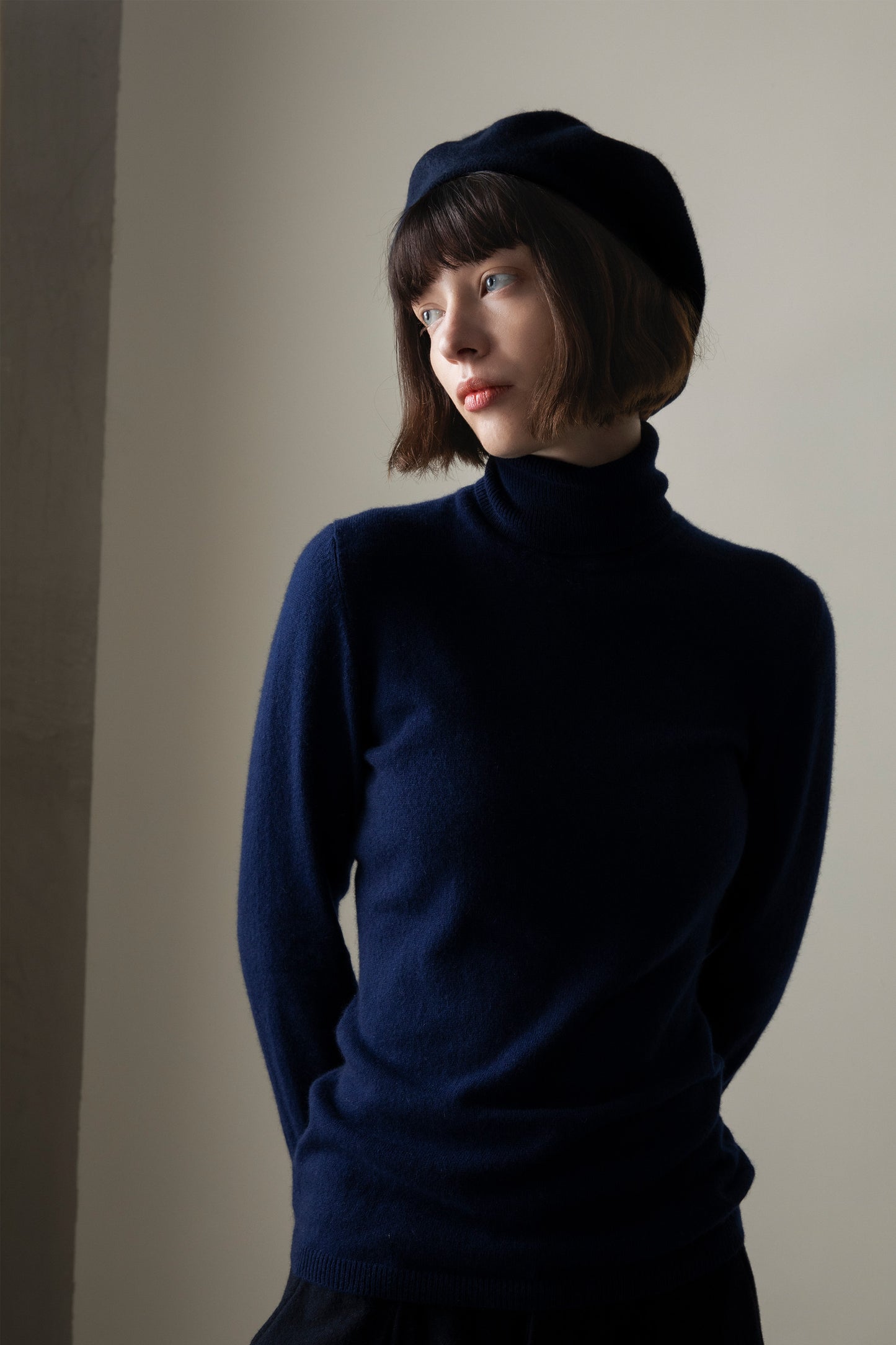 Cashmere Knitted Beret - Dark Navy