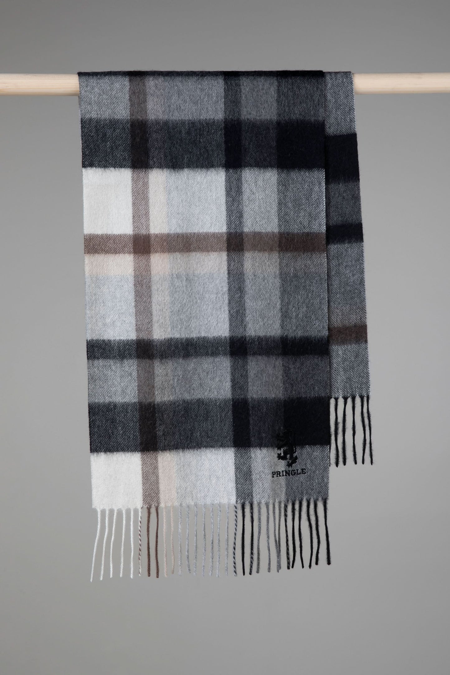 Pringle of Scotland Cashmere Wide Scarf - Grey Neutral Tartan 2