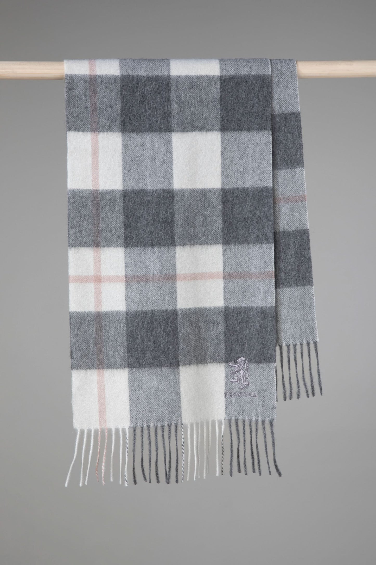 Pringle of Scotland Cashmere Wide Scarf - Grey Toledo Nude Check