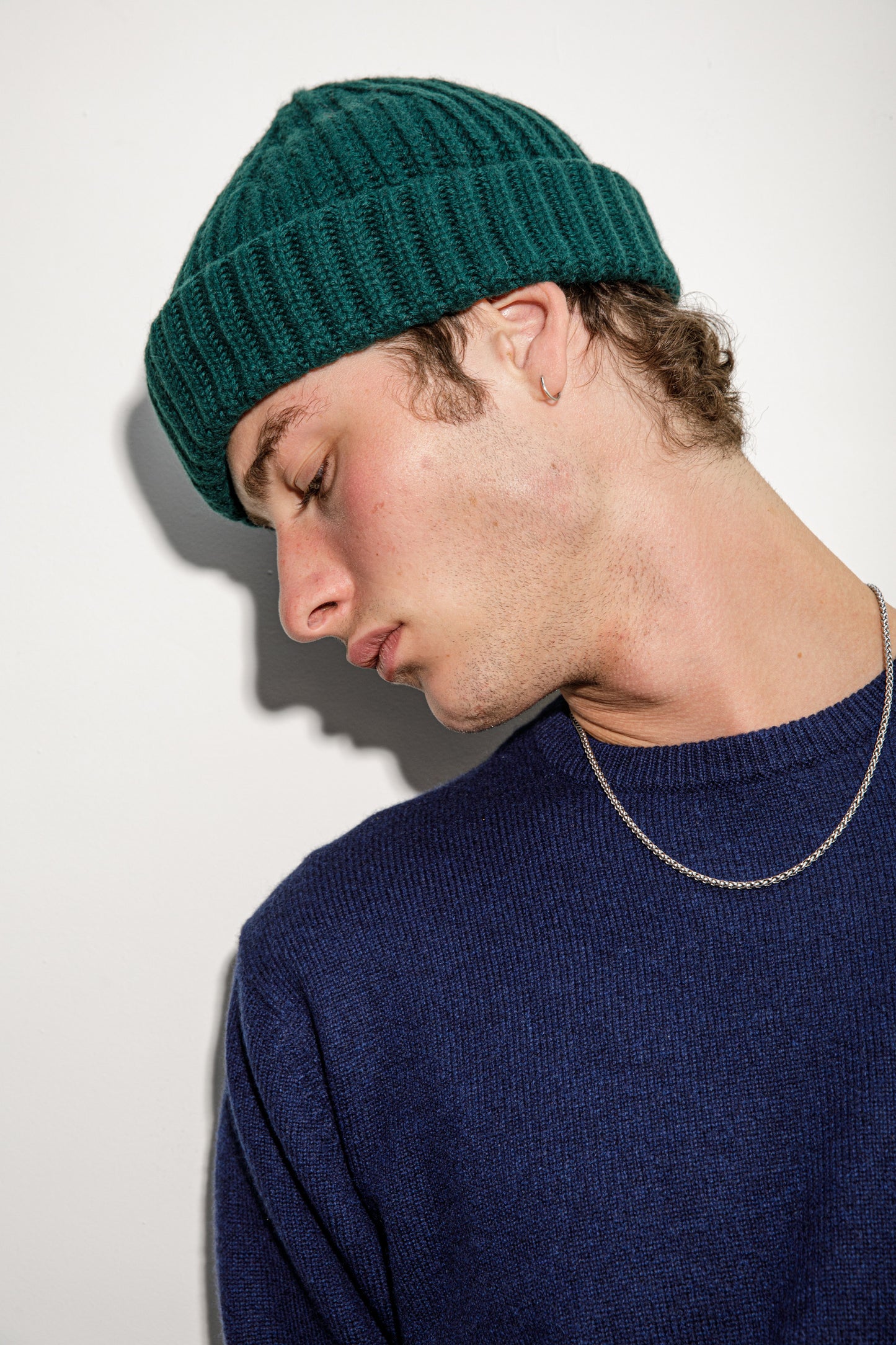 Fisherman Ribbed Cashmere Beanie - Forest Green