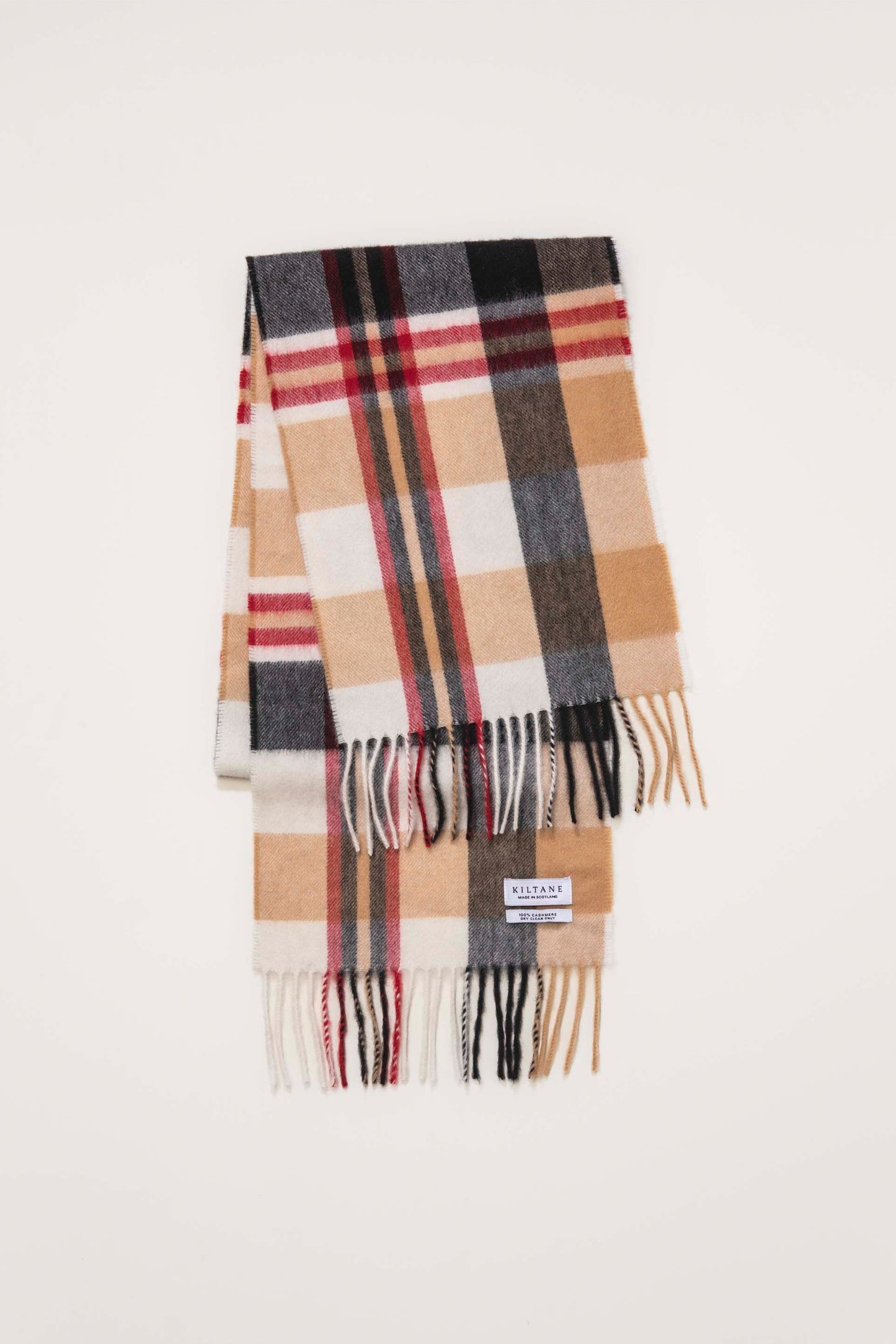 Made In Scotland Square Check Cashmere Scarf - Camel