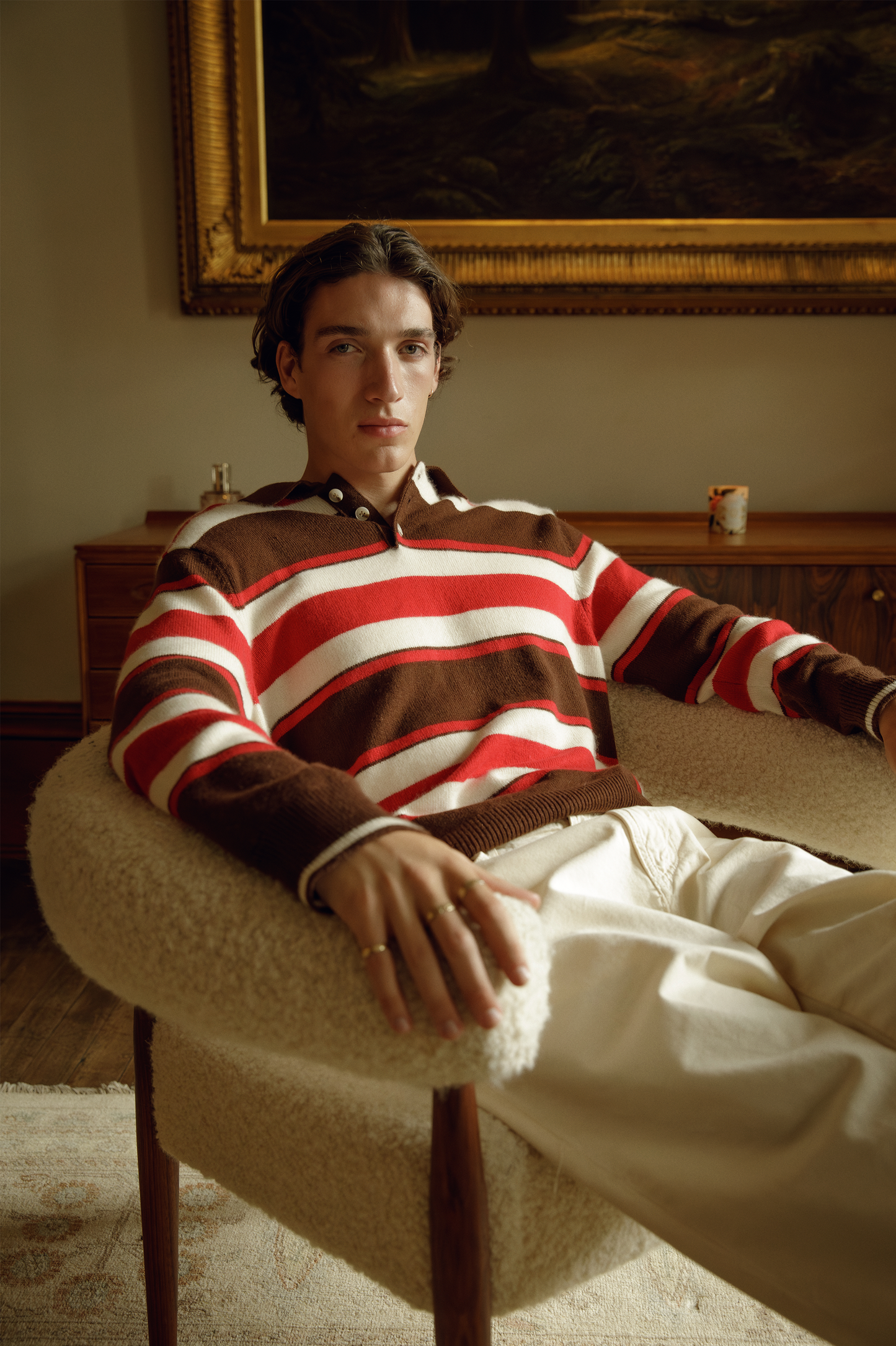 Unisex Stripe Cashmere Polo Shirt - Coco