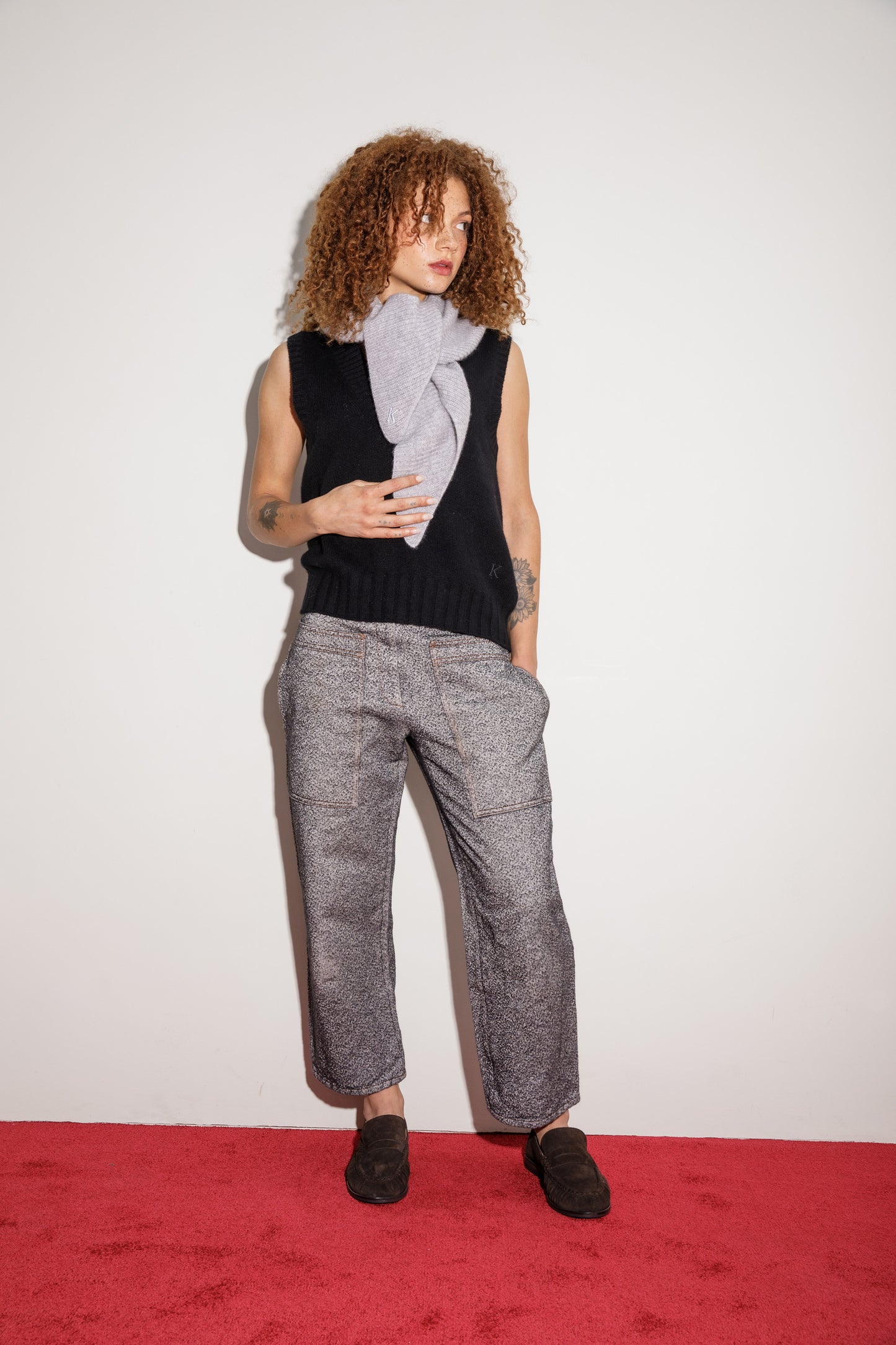 Triangle Knitted Cashmere Scarf - Oyster Grey