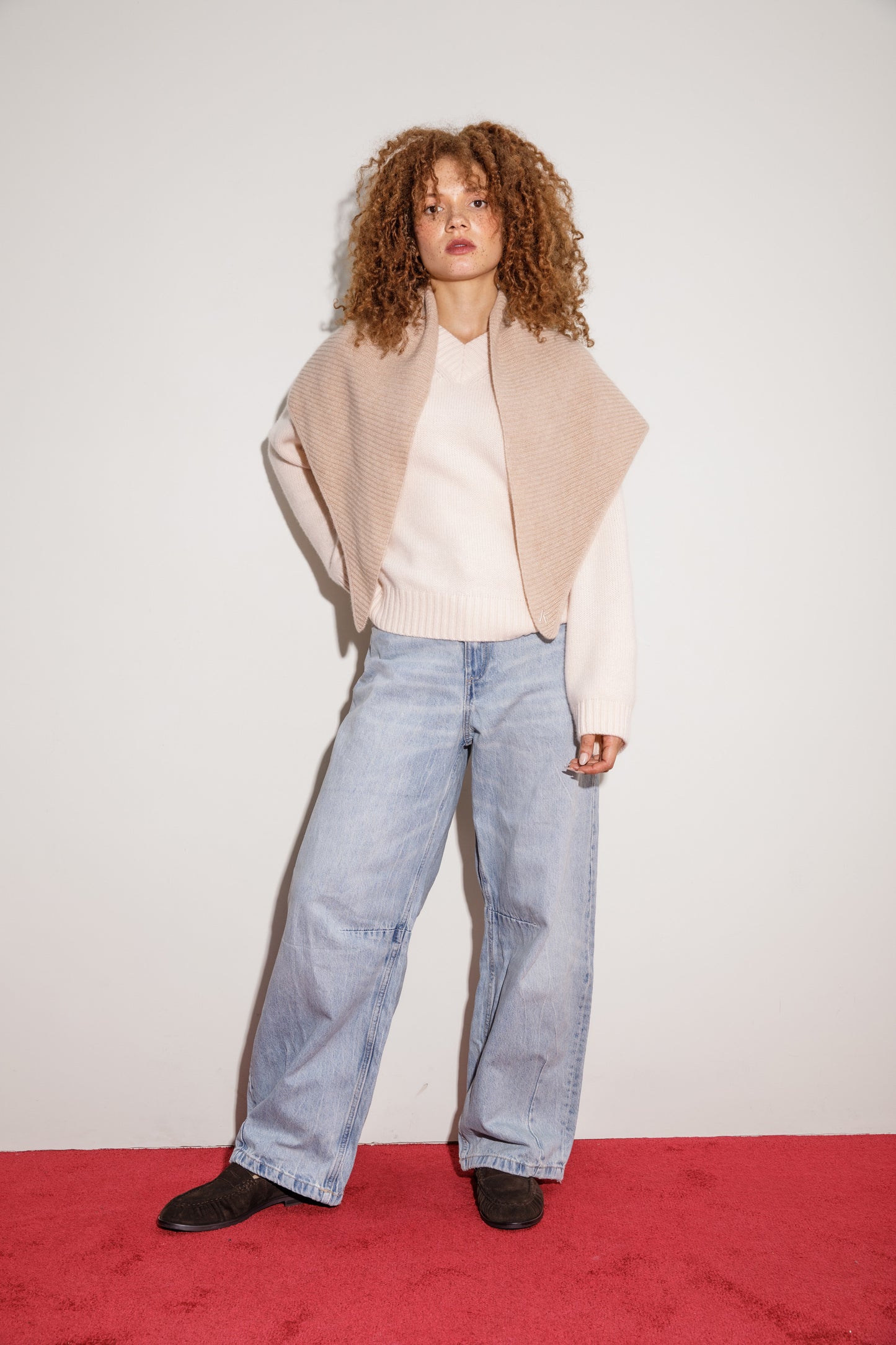 Triangle Knitted Cashmere Scarf - Vicuna