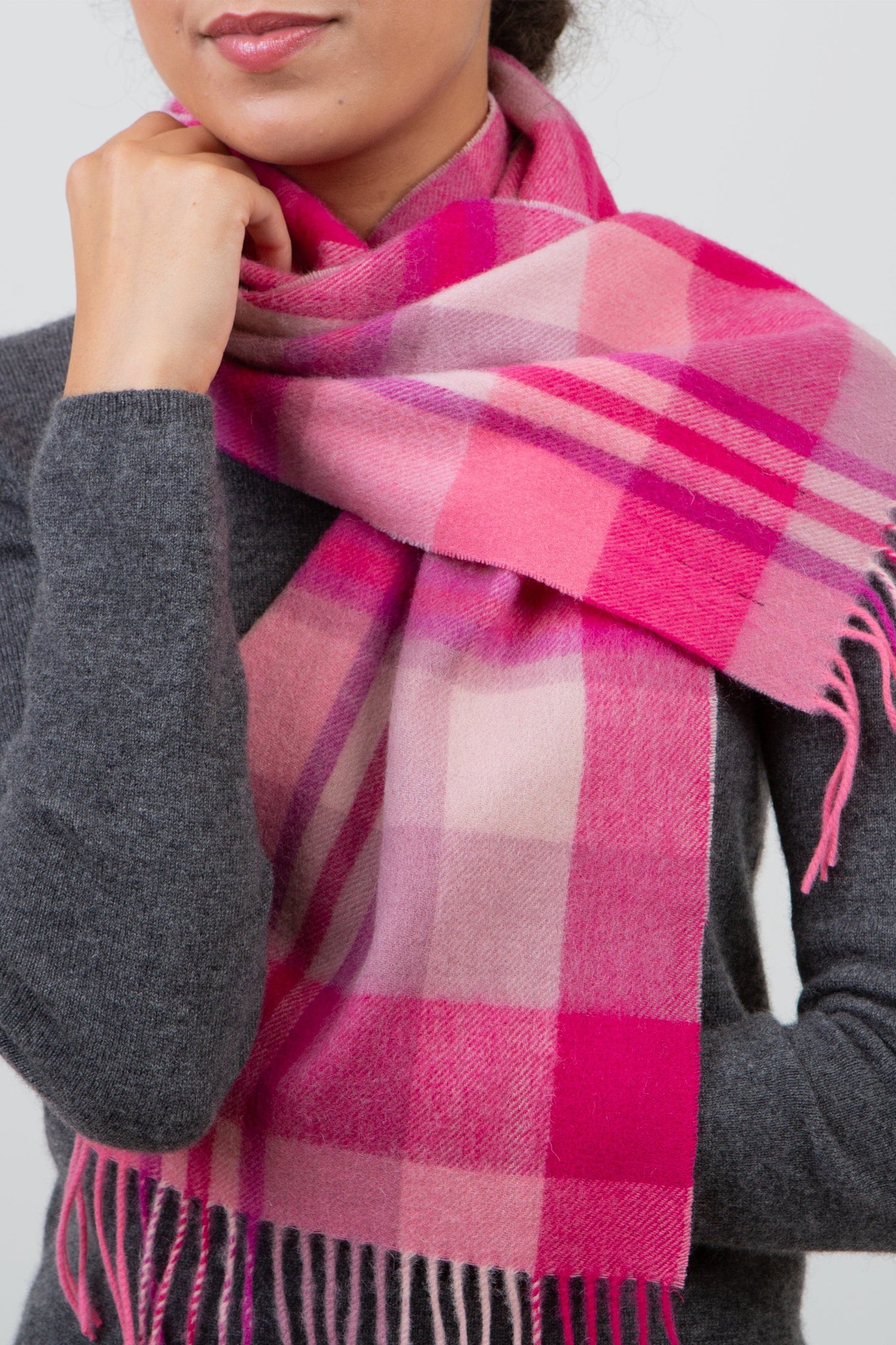 Square Check Lambswool Scarf - Bright Pink