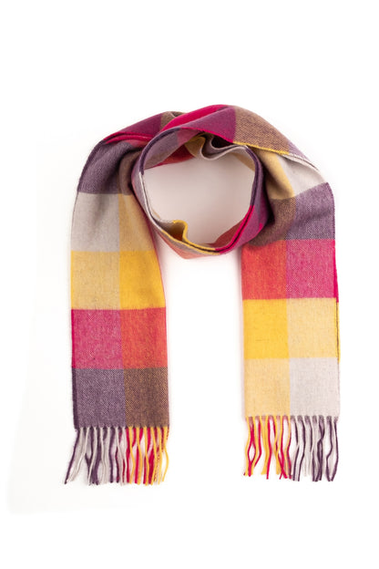 Lambswool Scarf - Yellow Pink Checkers