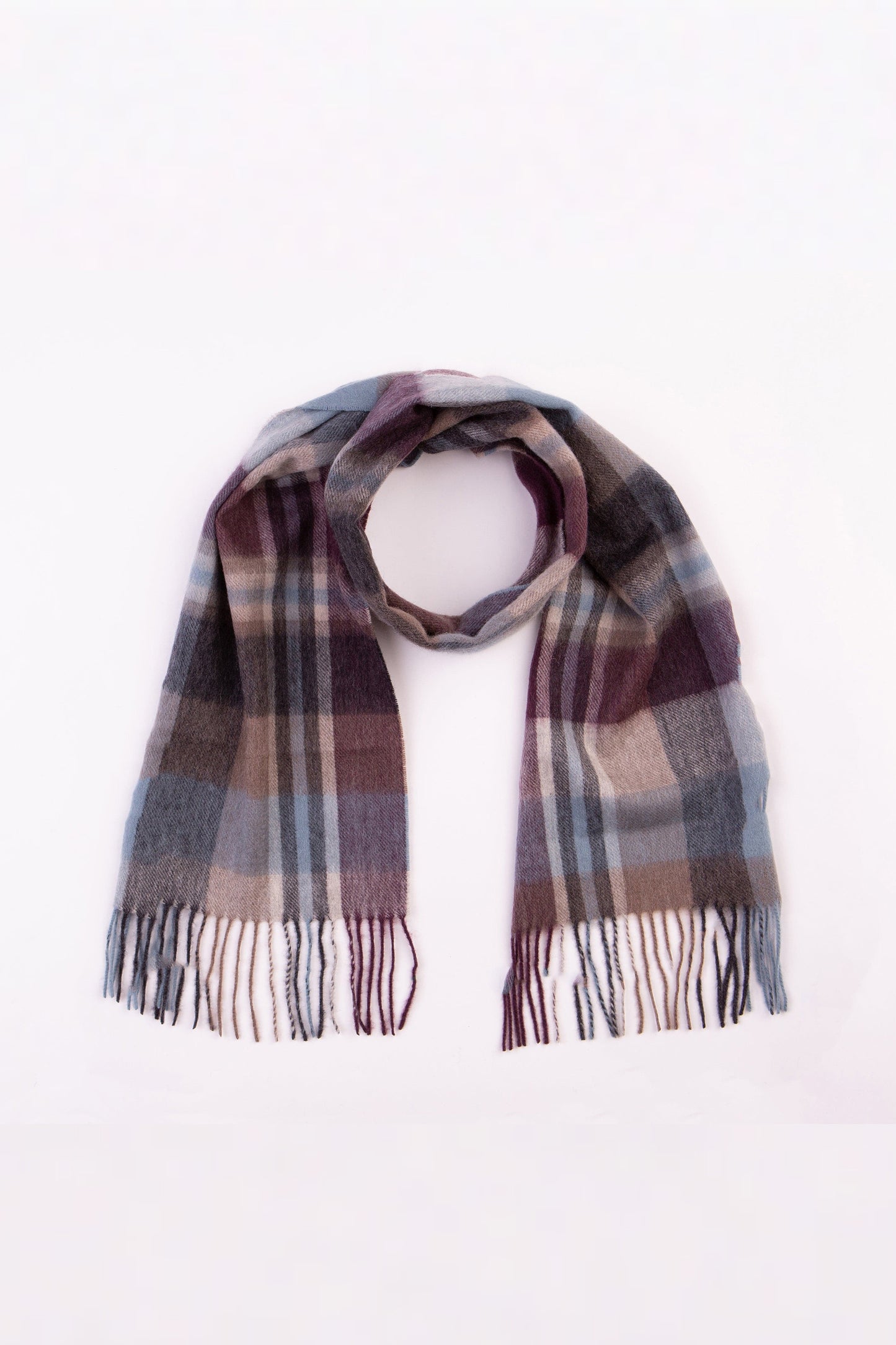 Square Check Lambswool Scarf - Damson